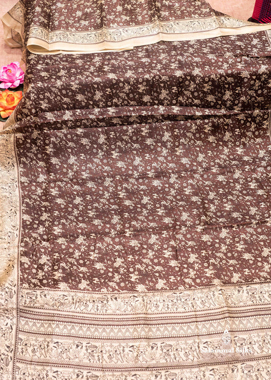 Brown Colour Fancy Semi Tussar Saree With Blouse