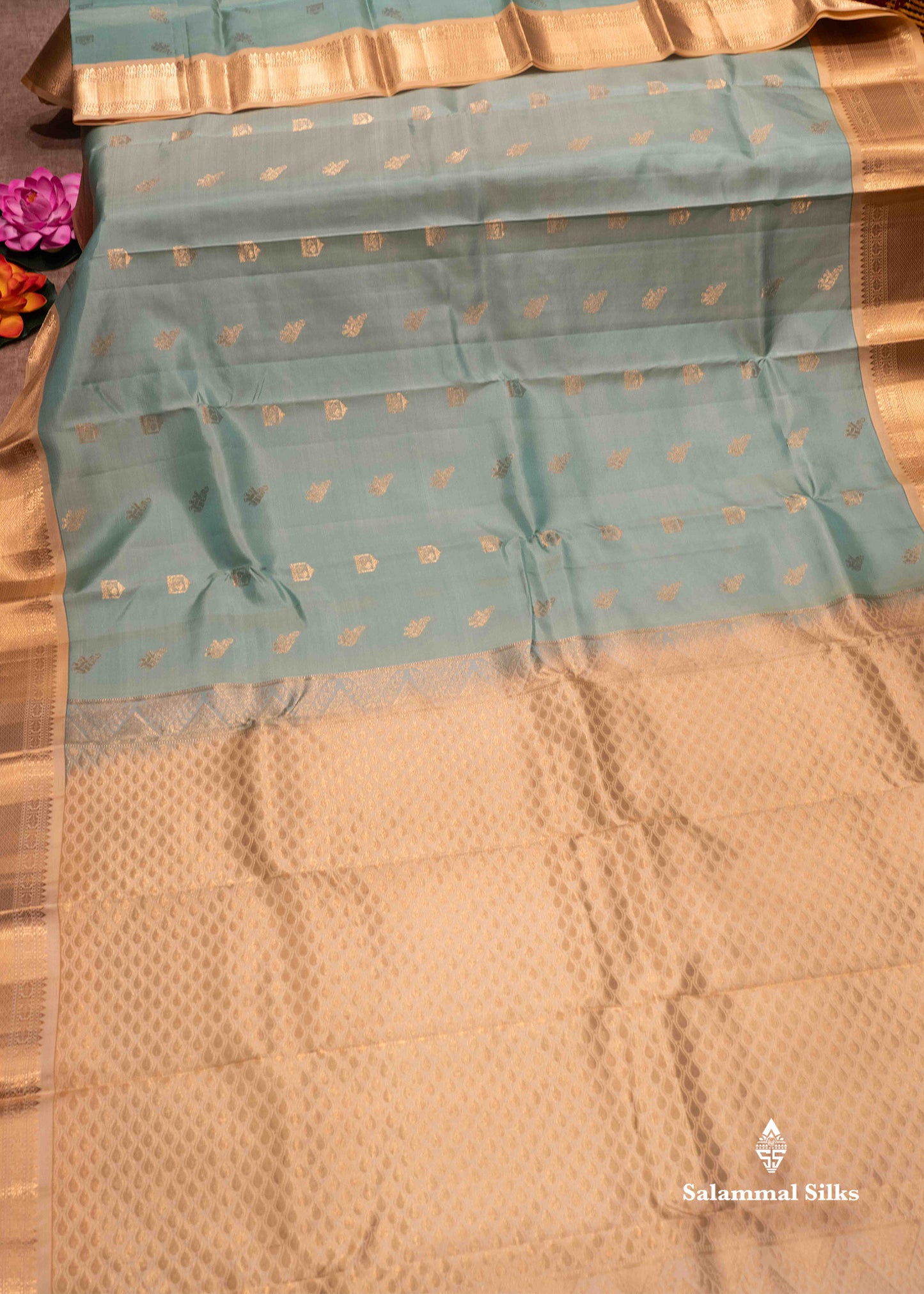 Light Green Colour Pure Kanjivaram Silk Saree With Sandal Border