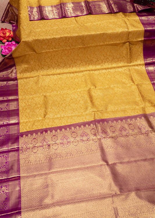 Gold Colour Kanjivaram Pure Tissue Silk Saree with Vadamalli Border