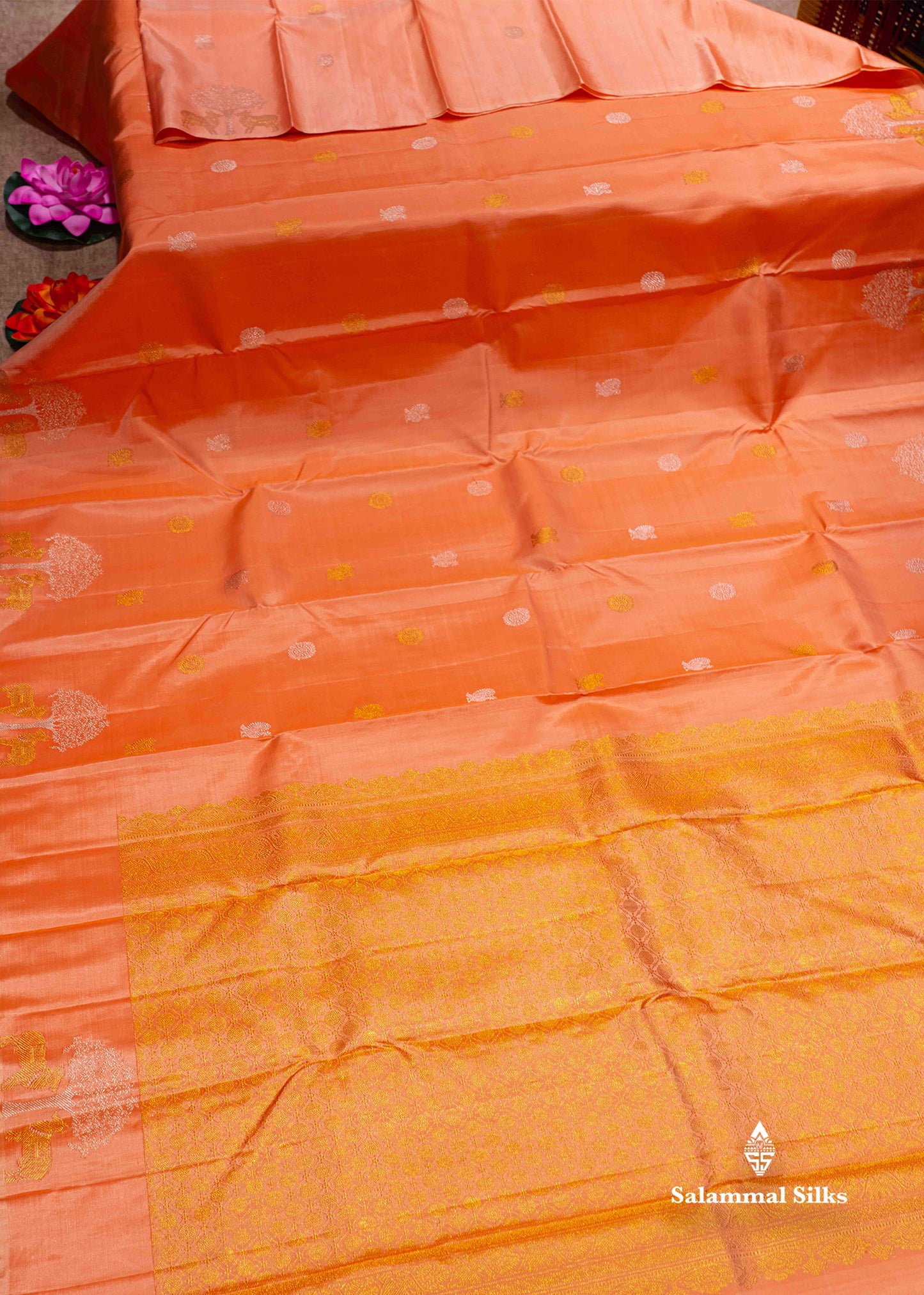 Peach Colour Kanjivaram Pure Silk Saree WithOut Border
