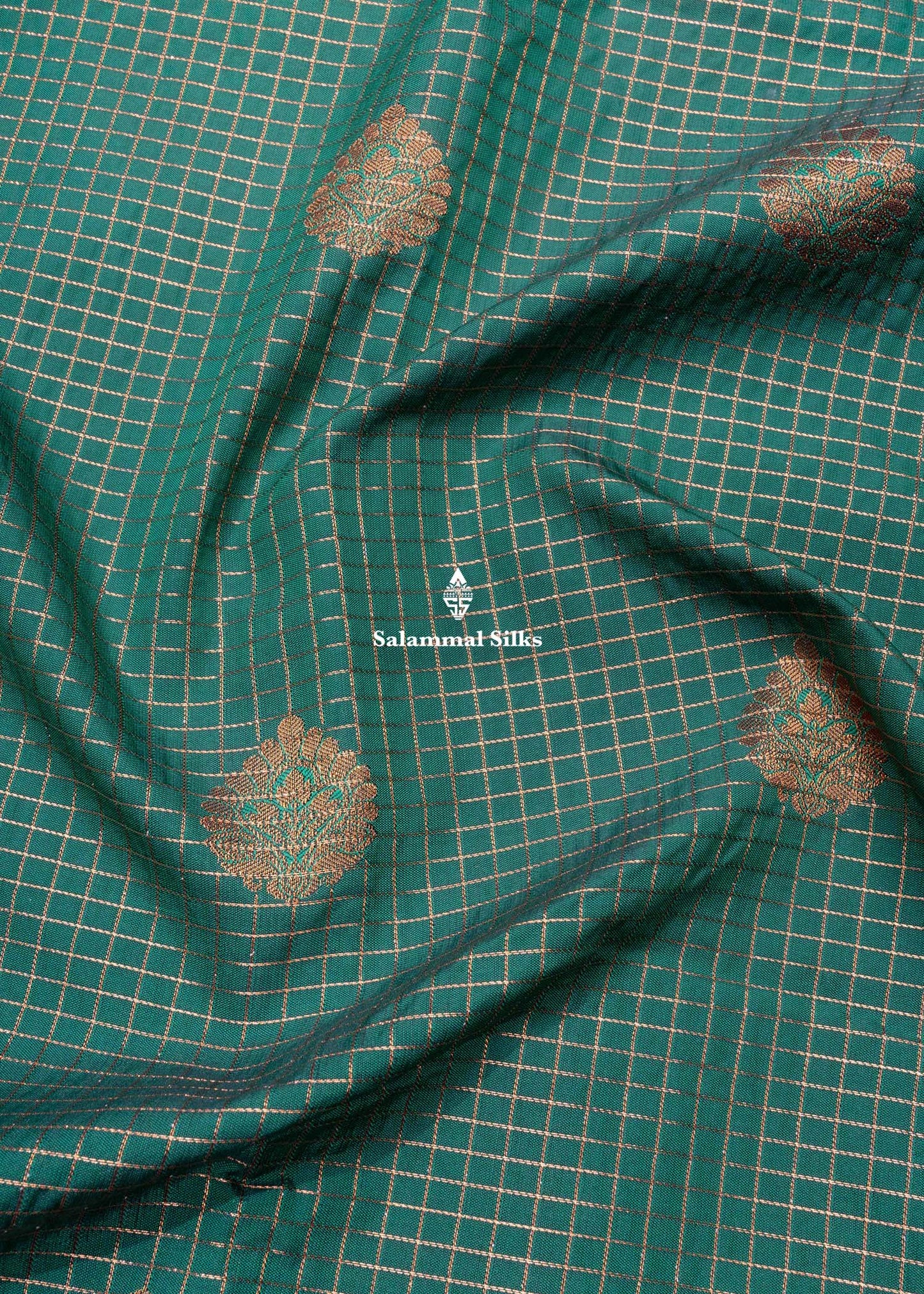 Bottle Green Semi Silk Saree With Copper Zari Border