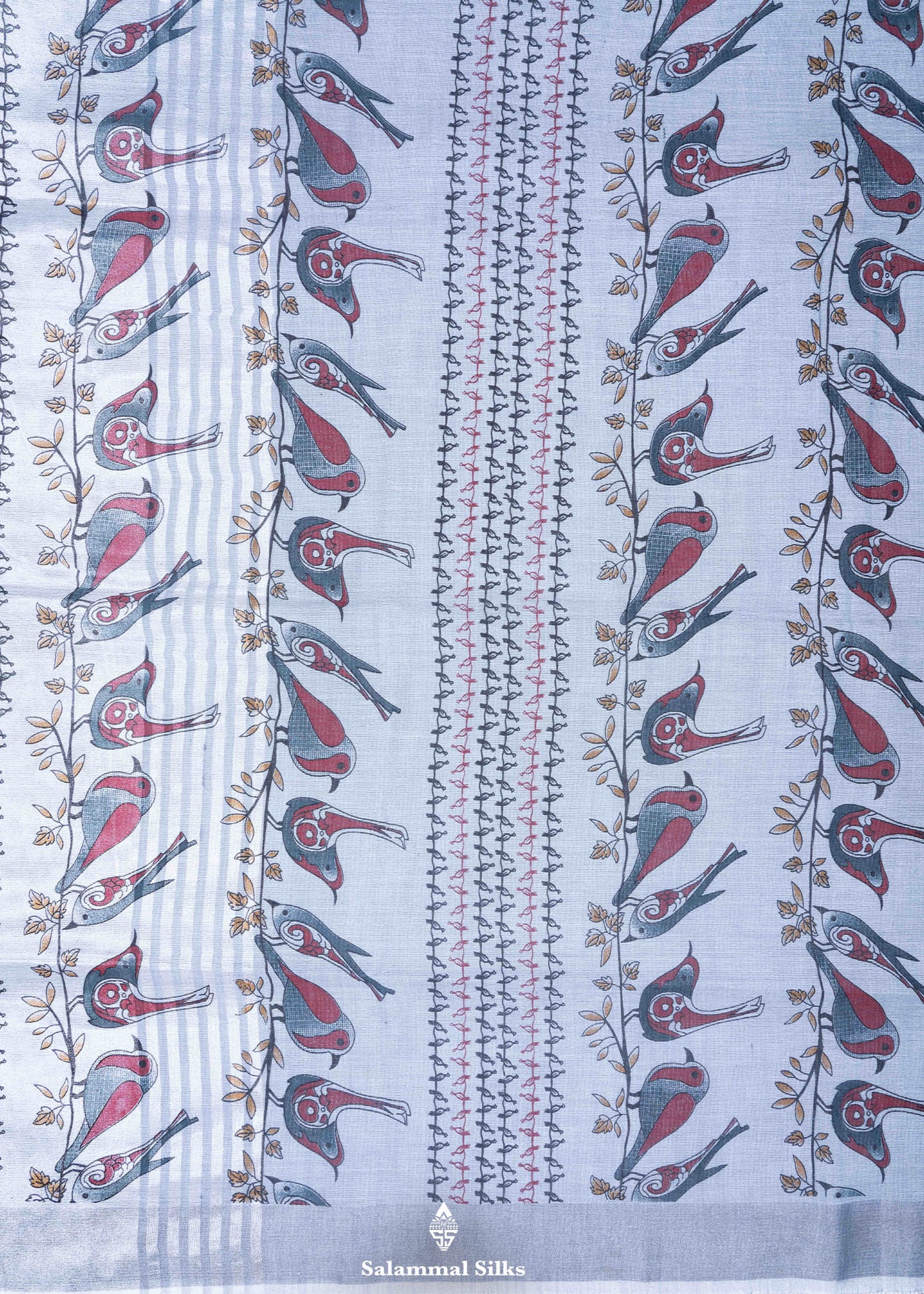 Gray Color Printed Fancy Cotton Saree with Silver Lines Blouse