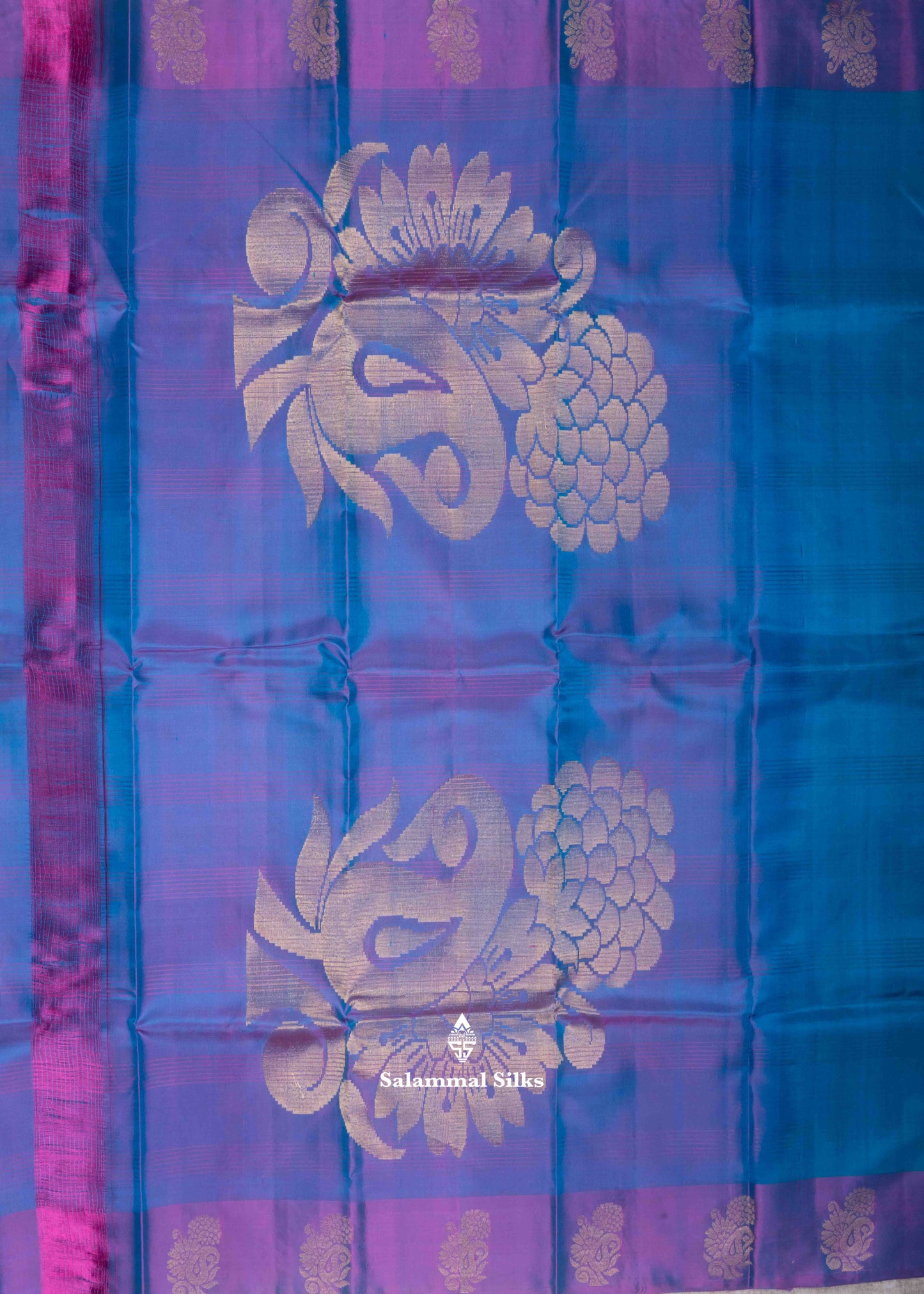 Kanjivaram Pure Silk Saree Blue With Pink Shade Blouse