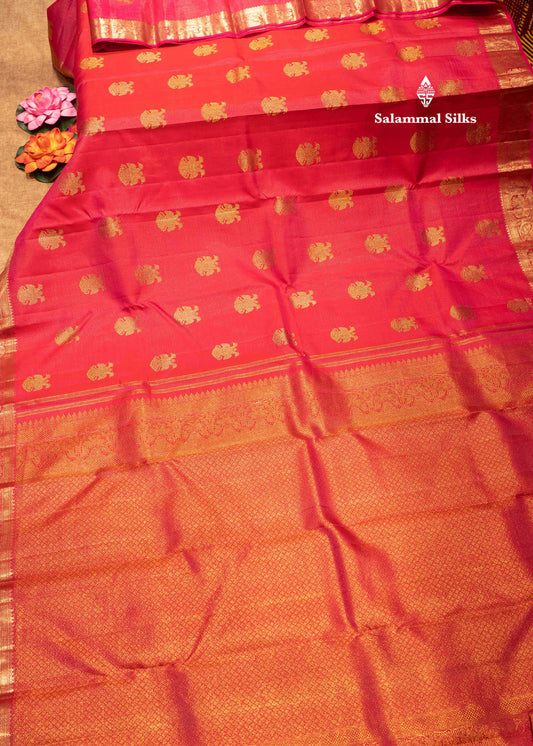 Rani Pink Vairaoosi Design Kanjivaram 2G Zari Pure Silk Saree With Traditional Border