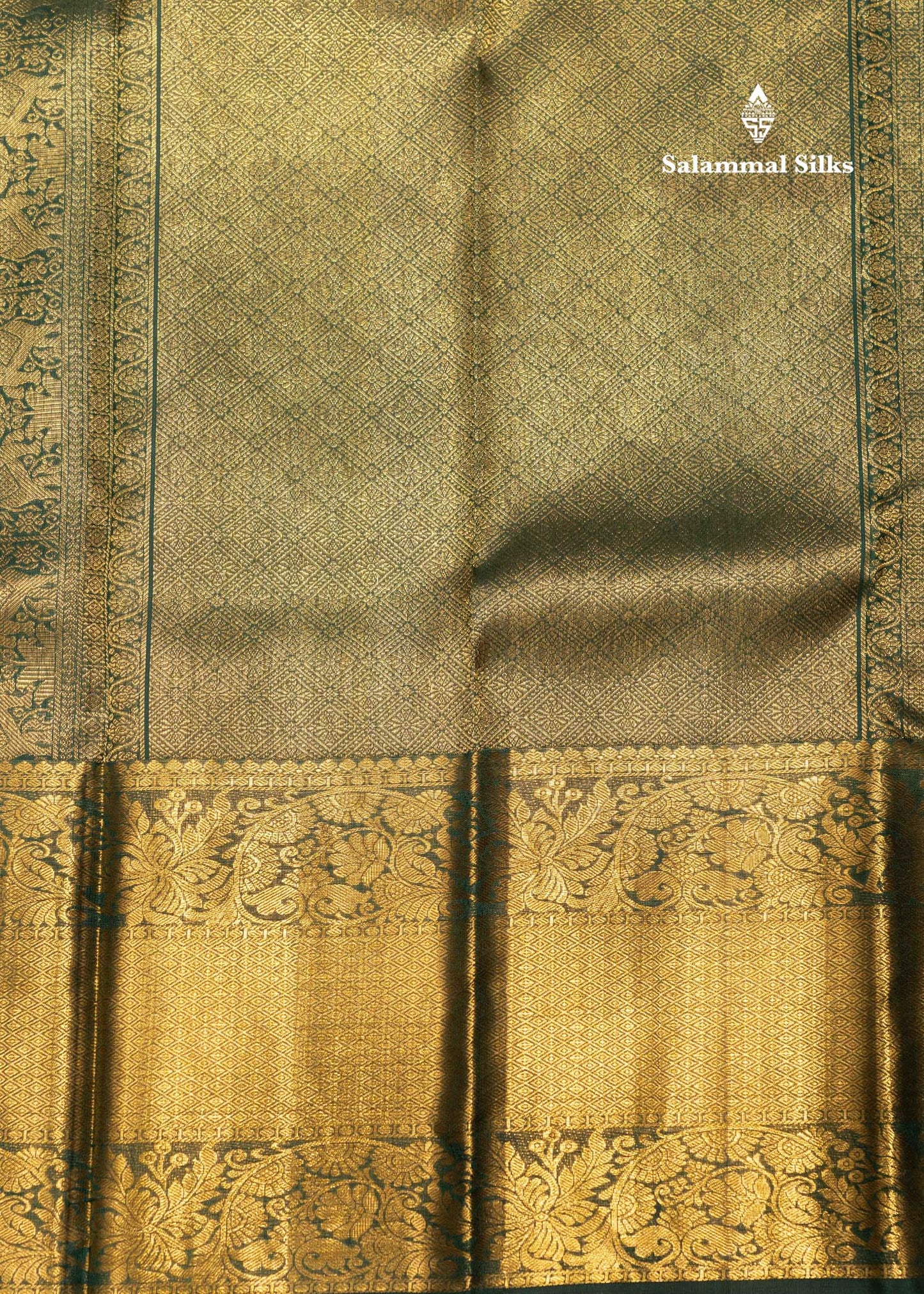 Bottle Green Colour Pure Kanjivaram Silk Saree With Gold Zari Border