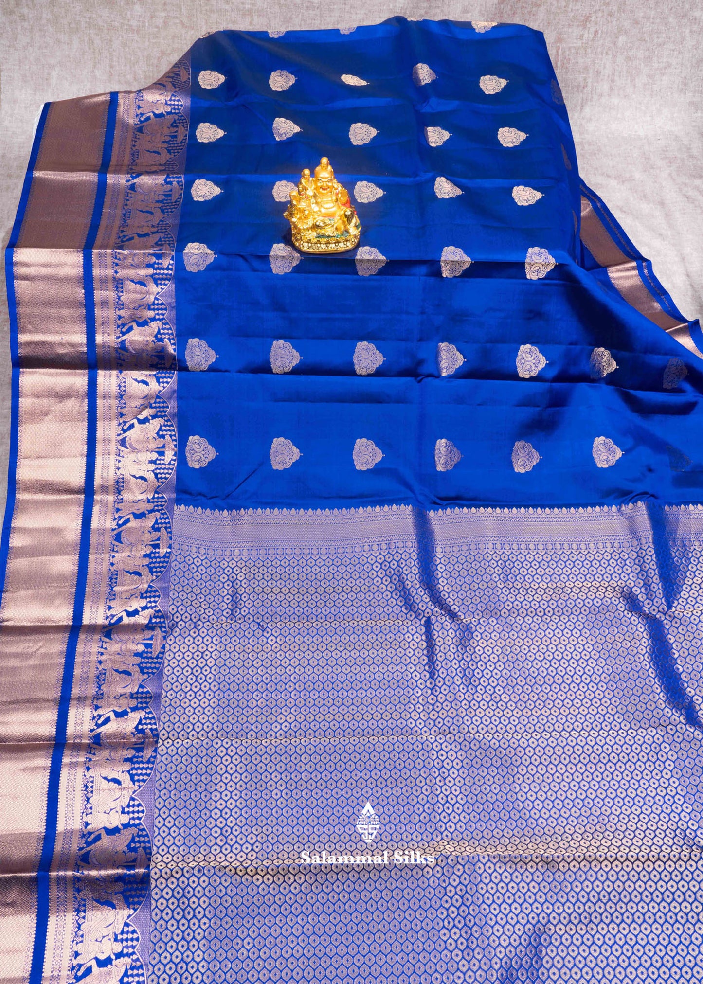 Ink Blue Pure Kanjivaram Silk Saree with Pallakku Border and with Blouse
