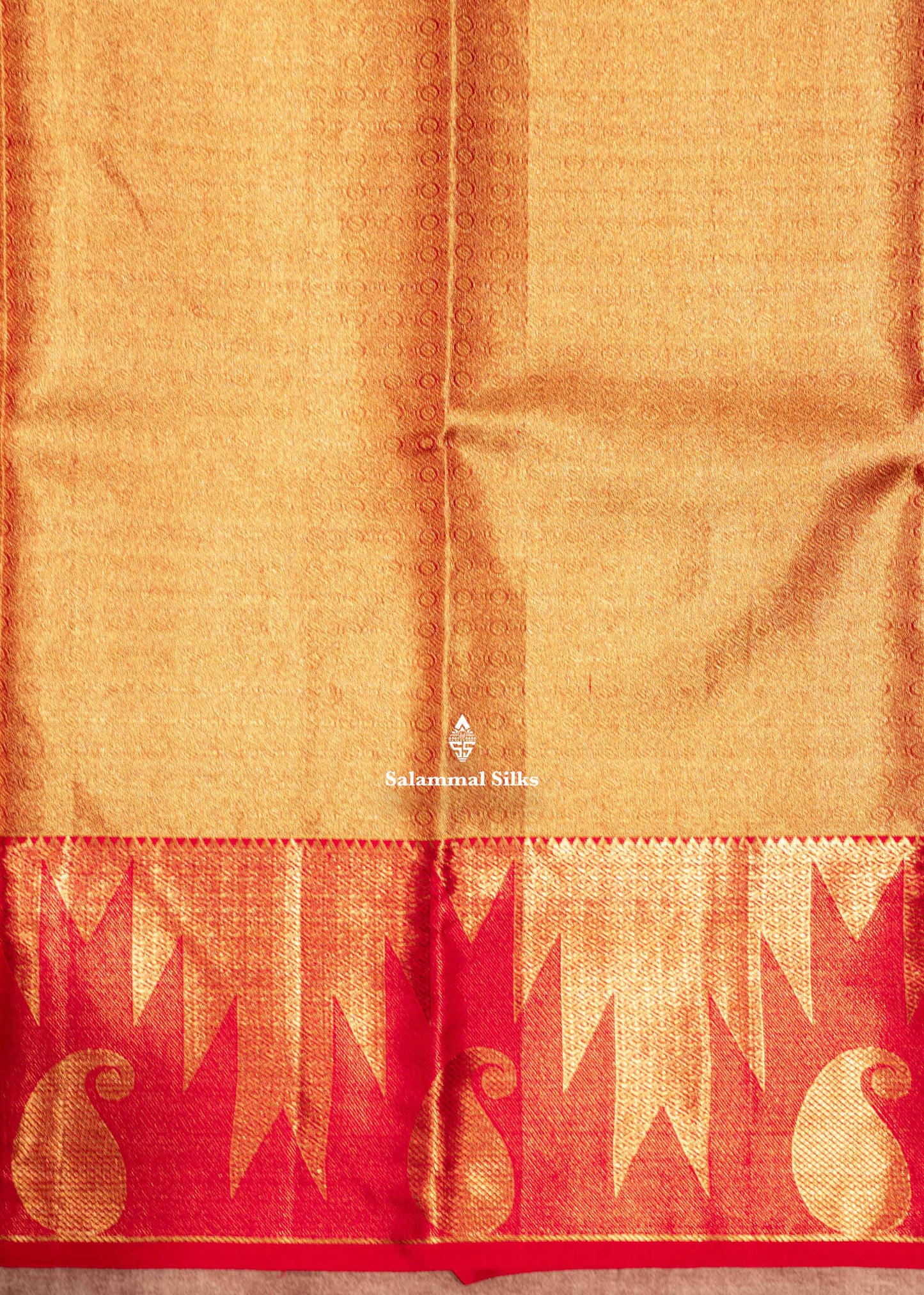 Orange Colour Kanjivaram Pure Tissue Silk Saree with Red Gold Zari Border