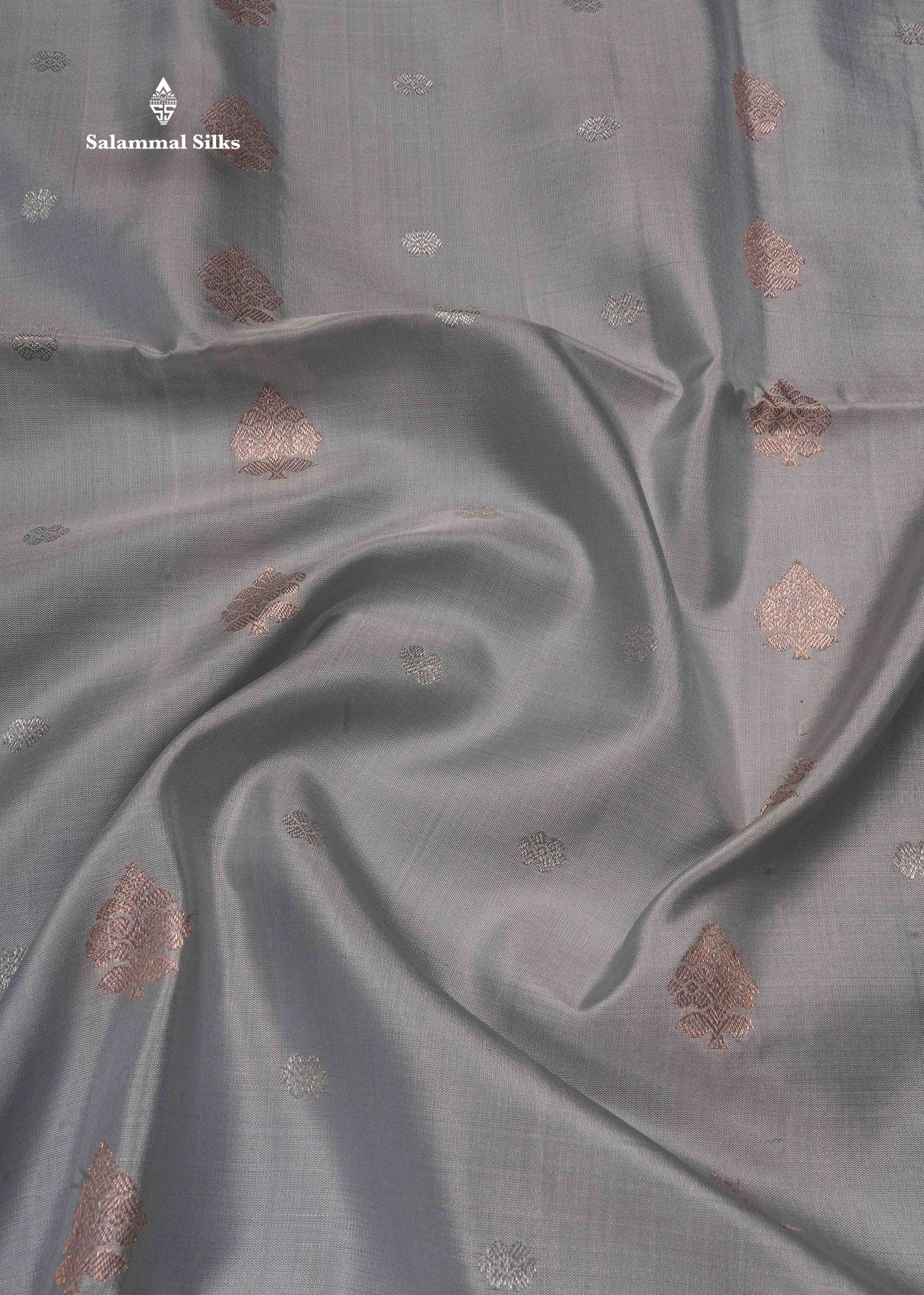 Pure Kanjivaram Light Grey Colour Soft Silk Saree With Copper Zari Border