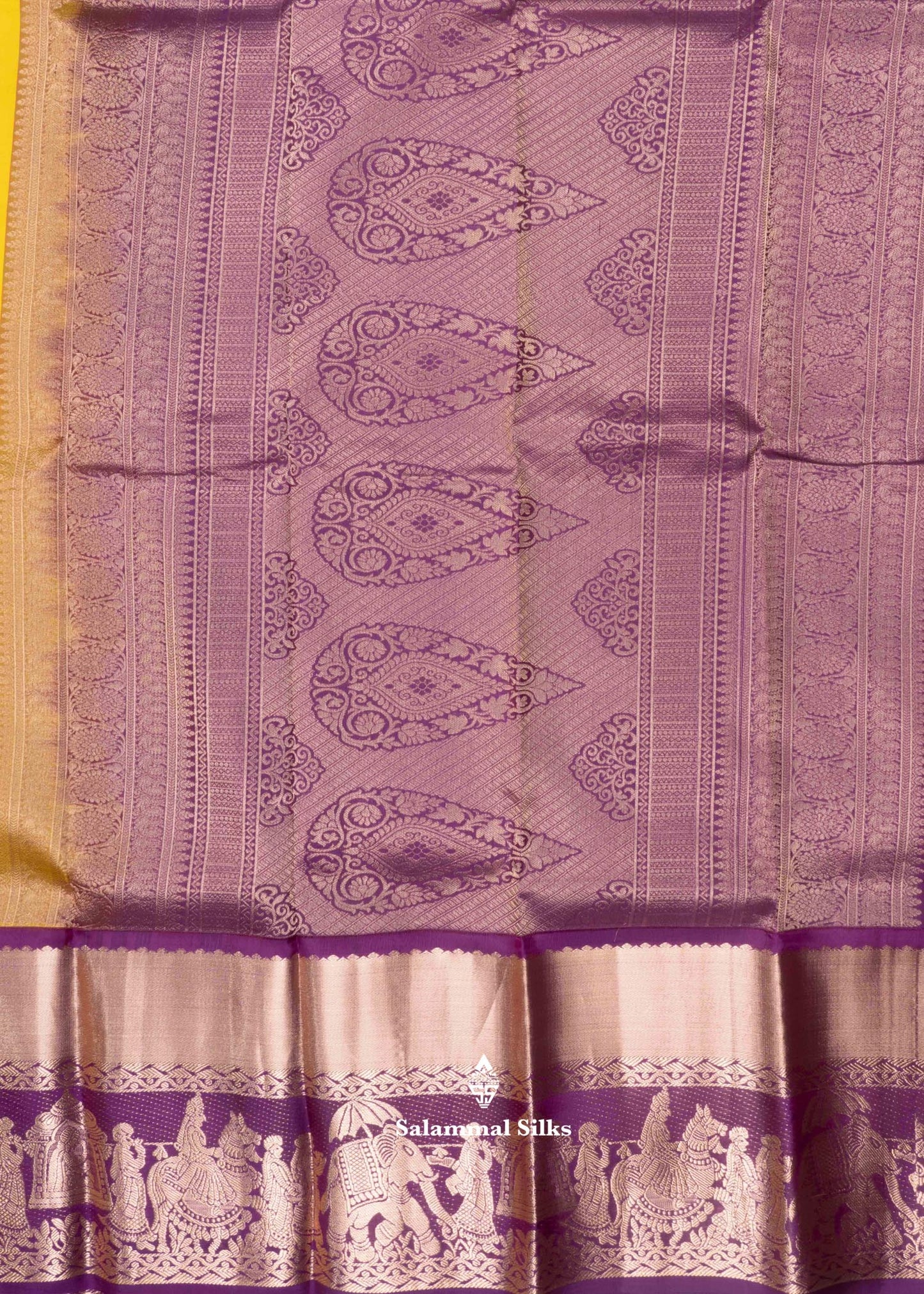 Yellow Color Kanjivaram Pure Silk Saree with Pallakku Fancy Border and Maroon Blouse