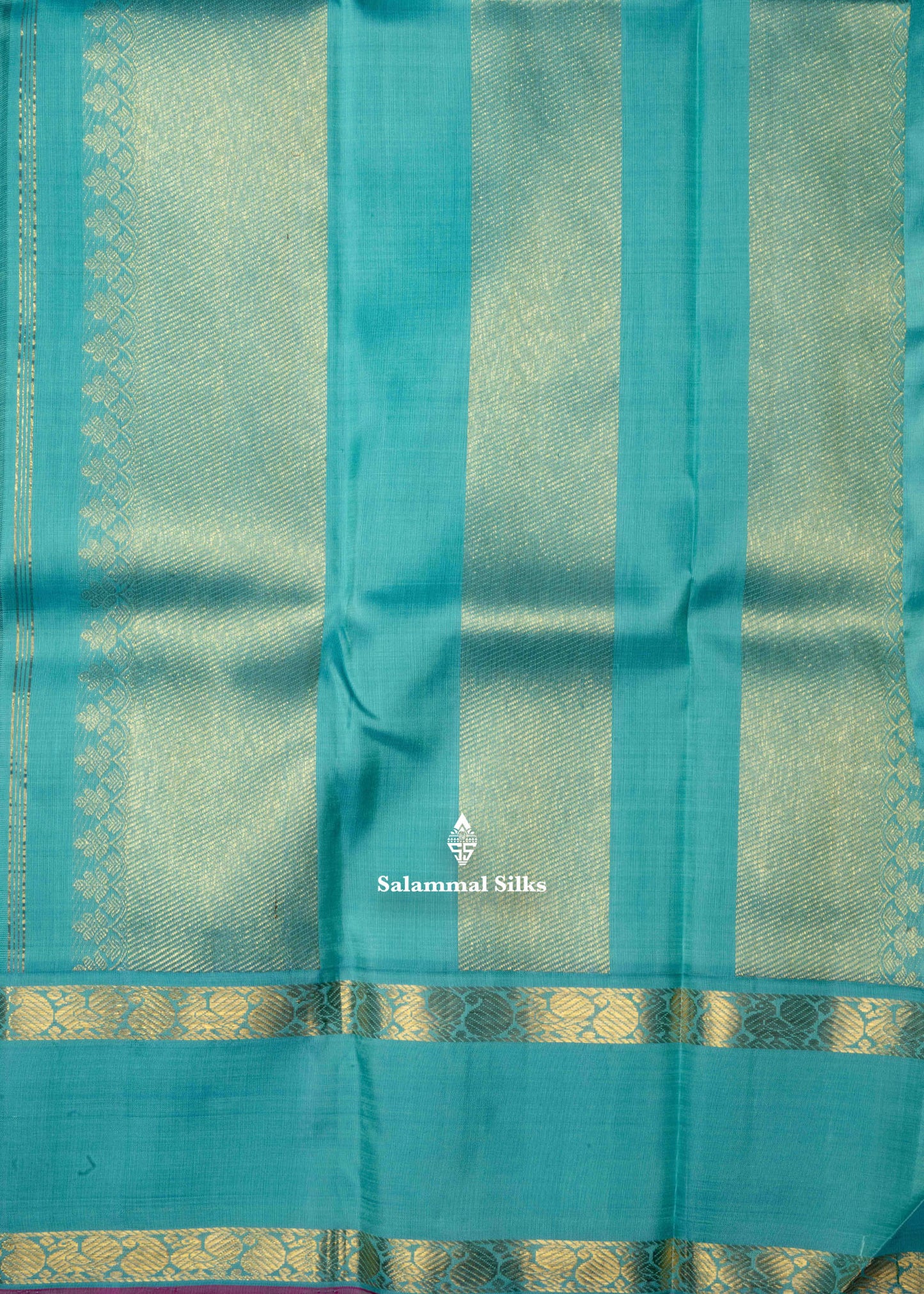 Kanjivaram Black Pure Silk Saree With Sapphire Green Double Border