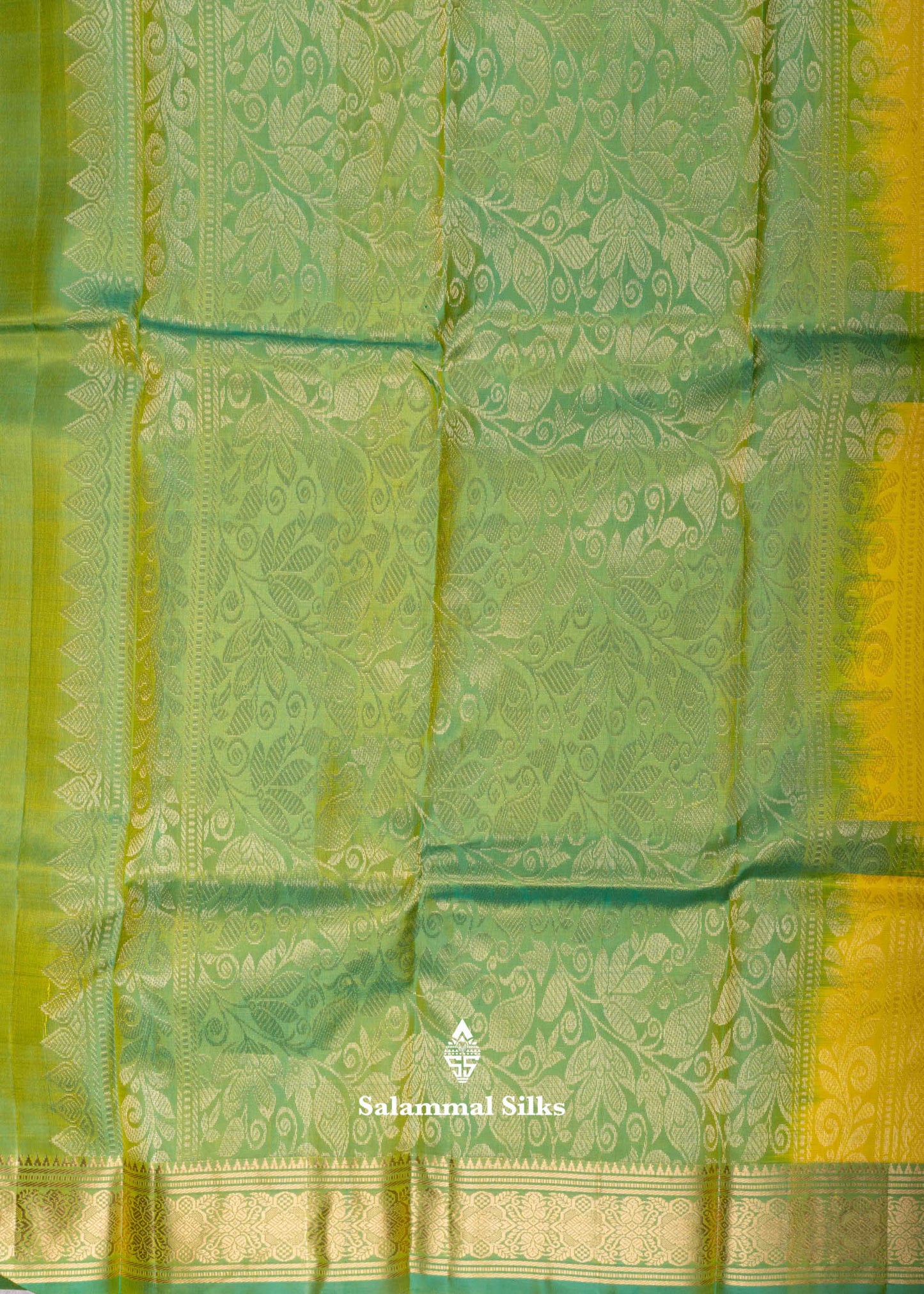 Kanjivaram Yellow Pure Silk Saree With Parrot Green Blouse