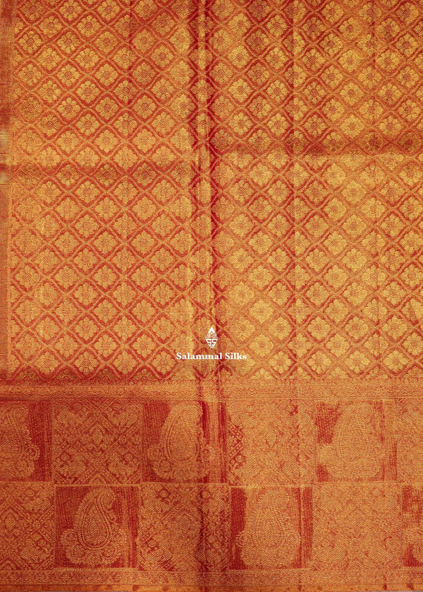 Orange Colour Kanjivaram Pure Tissue Silk Saree with Traditional Border