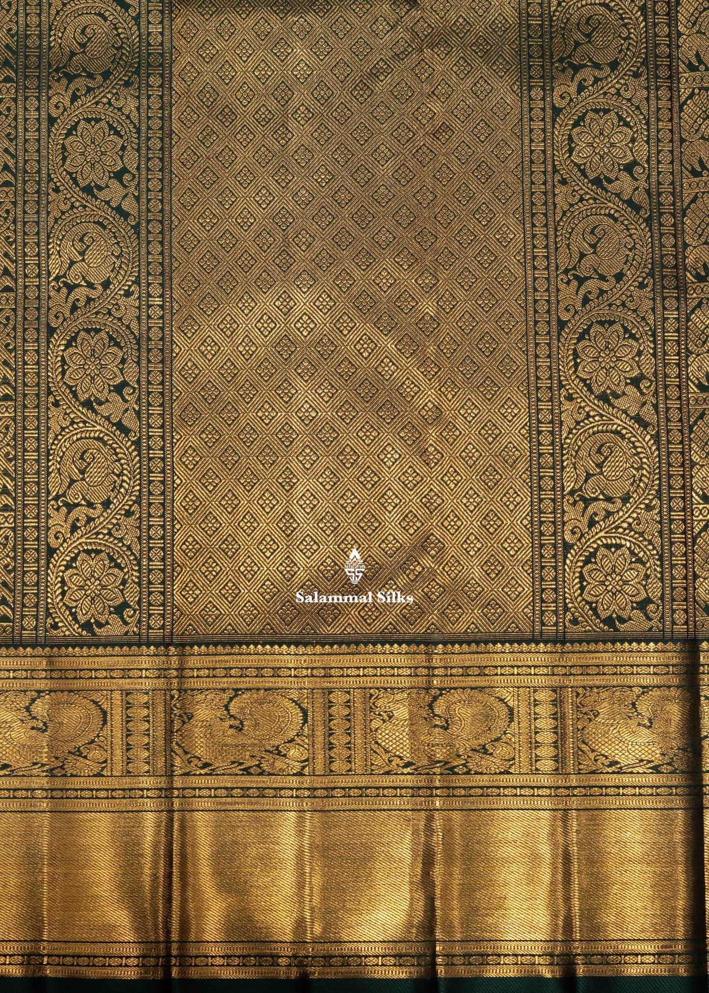 Bottle Green Colour Kanjivaram 2G Zari Pure Silk Saree With Traditional Border