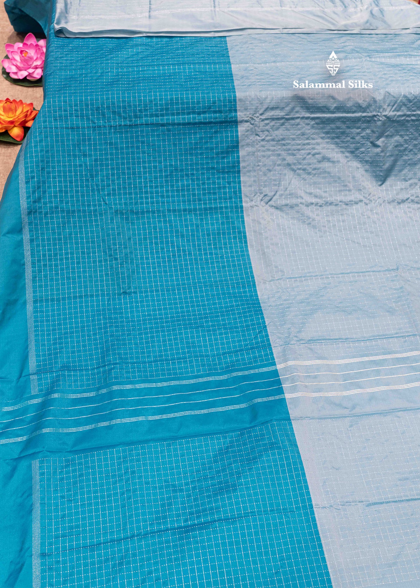 Ice Blue & Rama Blue Colour Half And Half Semi Silk Saree With Blouse