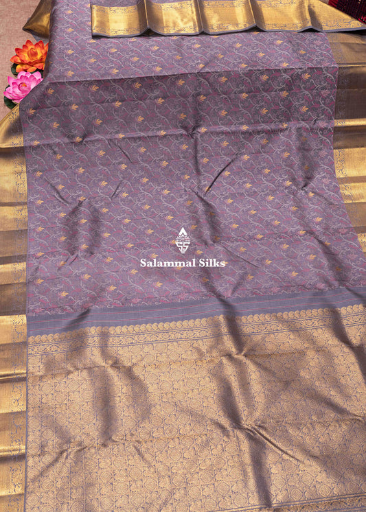 Bluish Grey Colour Kanjivaram Pure Silk Saree With Gold Zari Border
