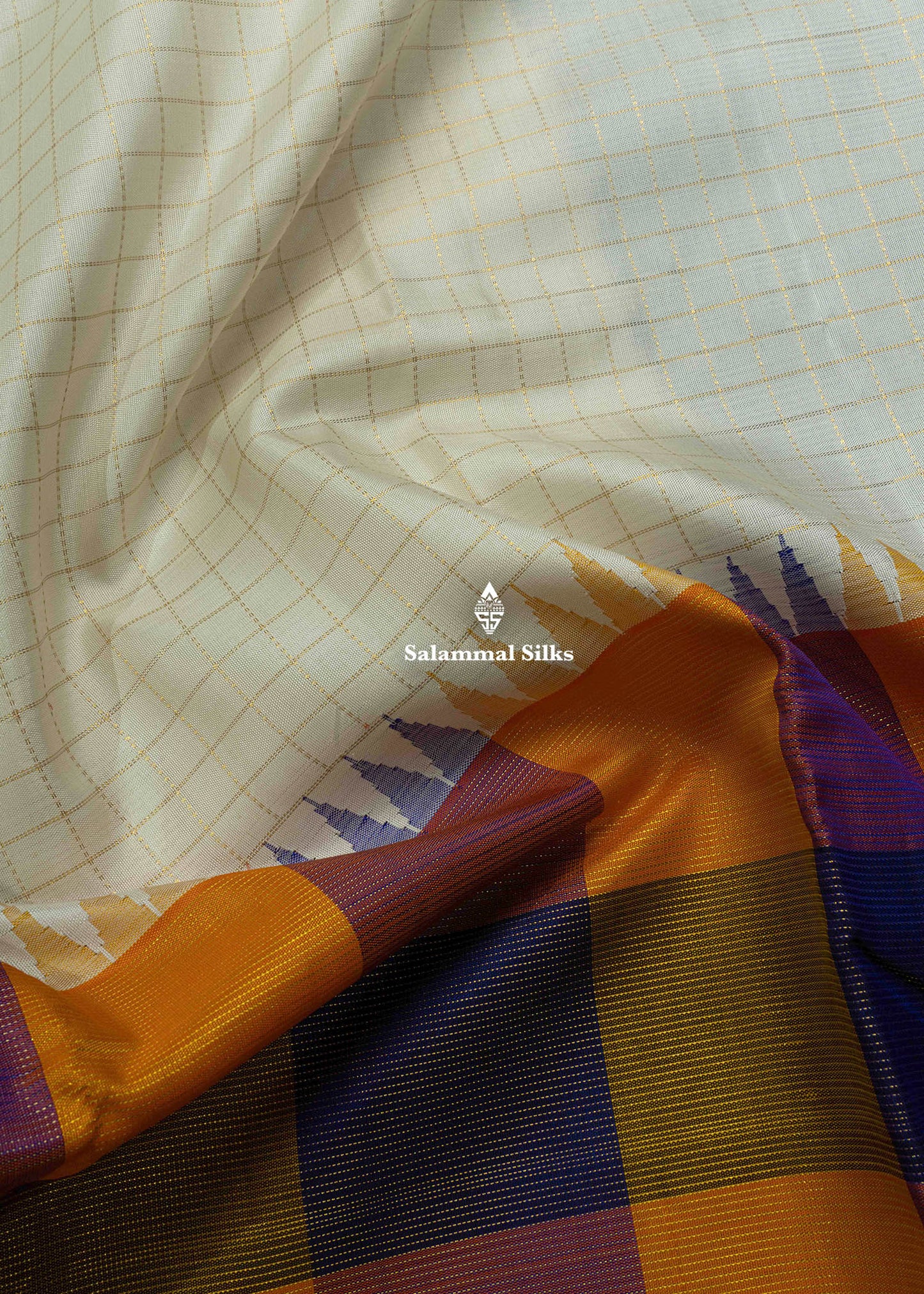 Kanjivaram White Zari Checks Pure Silk Saree With Paalum Pazham Kattam Border