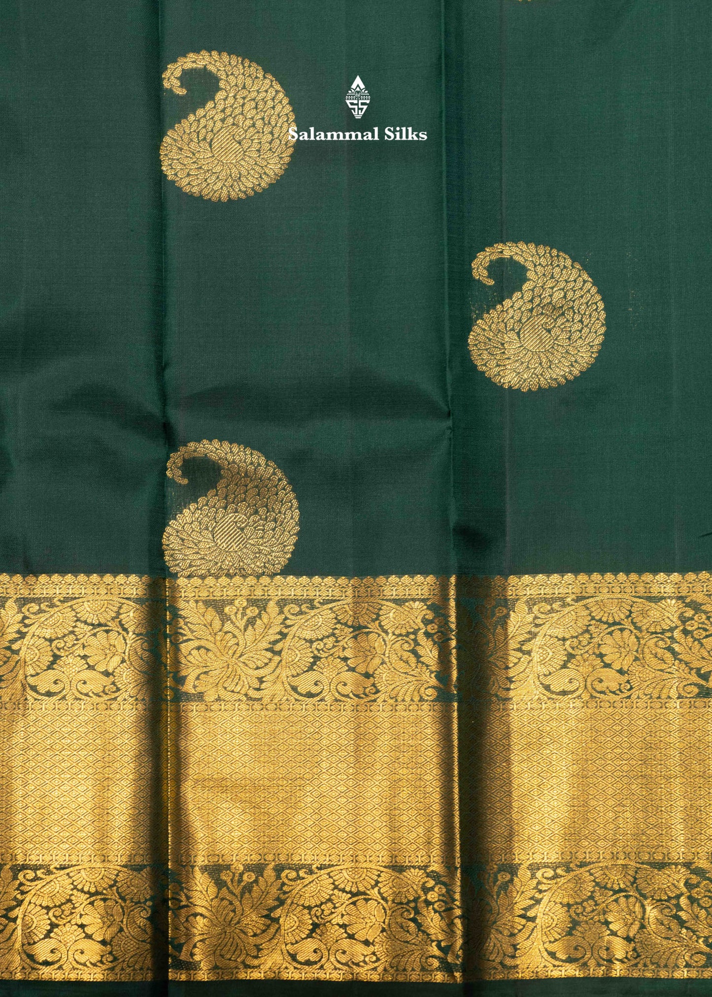 Bottle Green Colour Pure Kanjivaram Silk Saree With Gold Zari Border