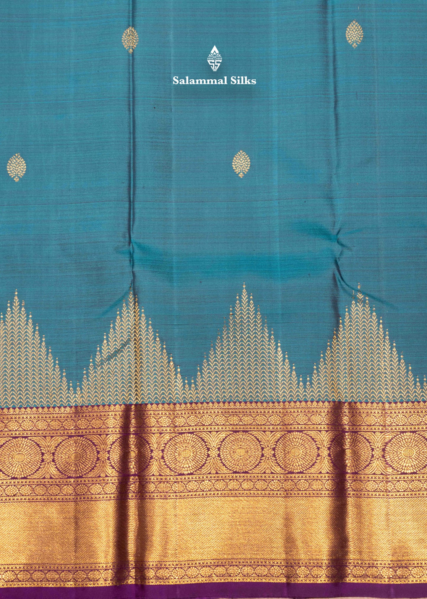 Rama Blue Colour Pure Kanjivaram Silk Saree With Violet Border