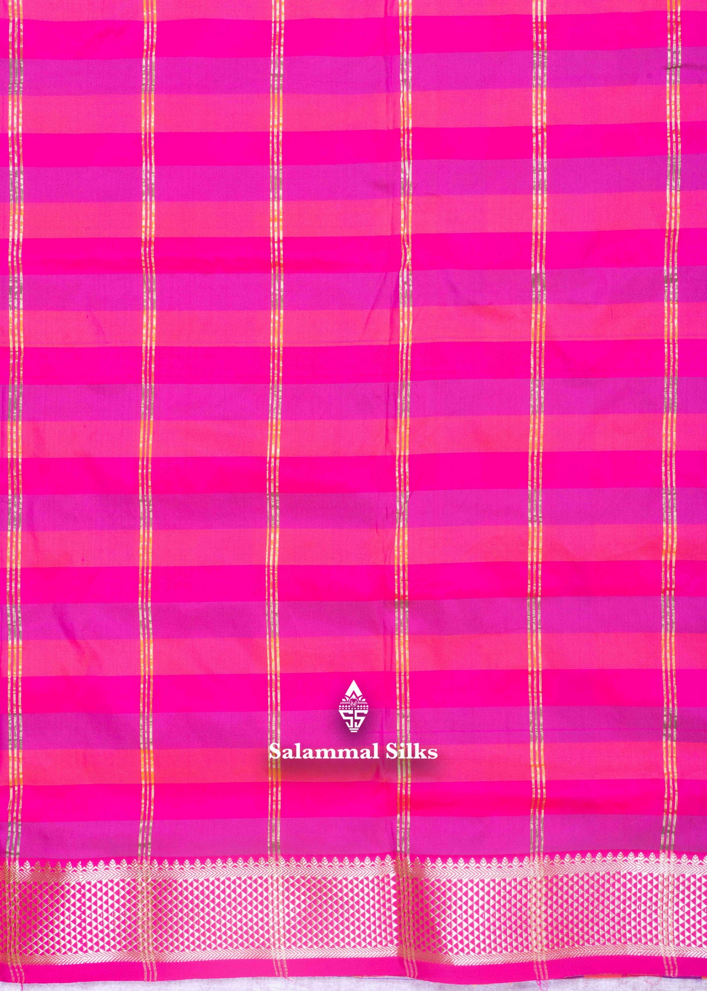 Paalum Pazham Checks 9 Yards Semi Silk Saree with Gold Zari (3 Inch) Border