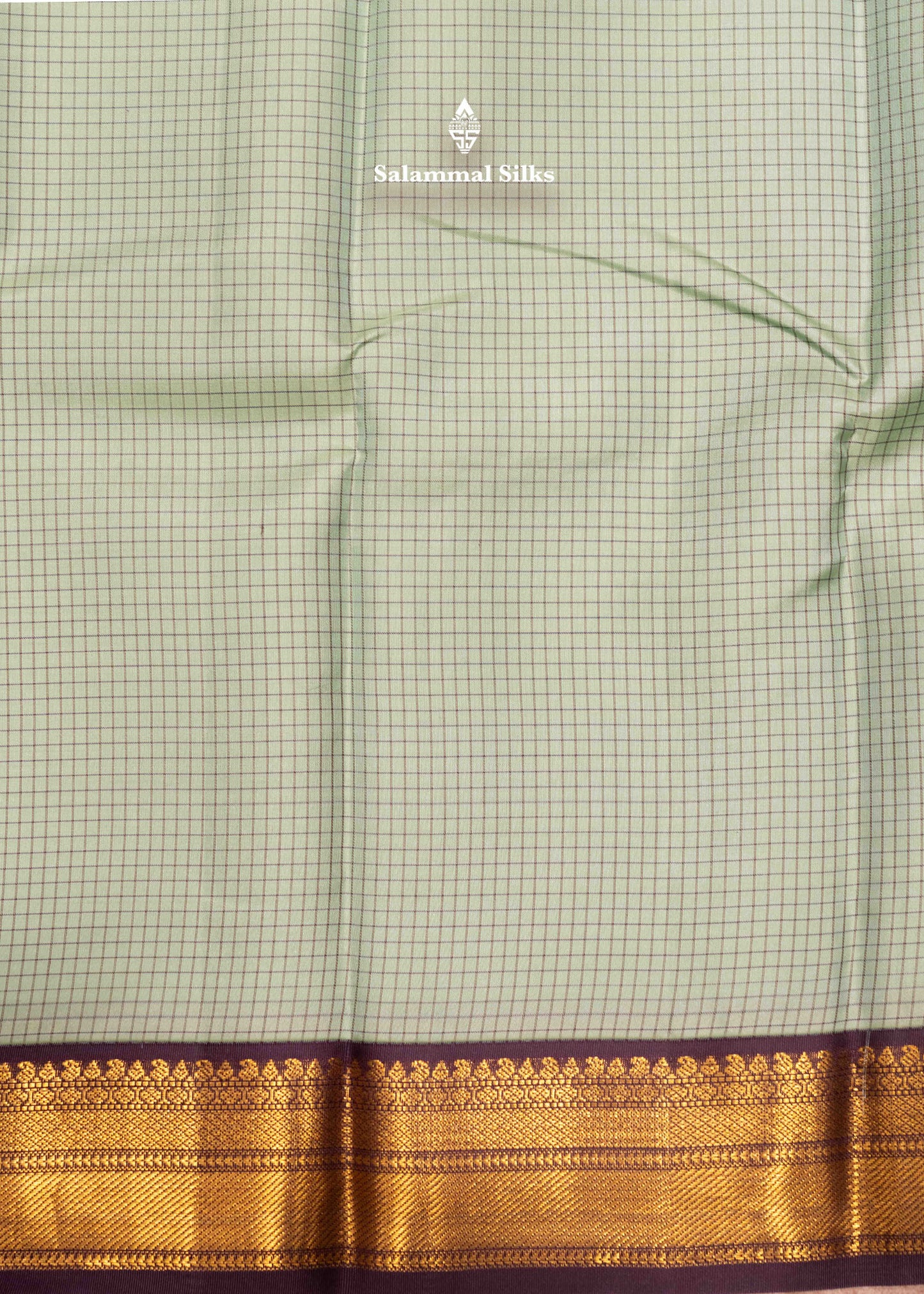 Light Green Colour Small Checks Kanjivaram Pure Silk Saree With Violet Small Size Border