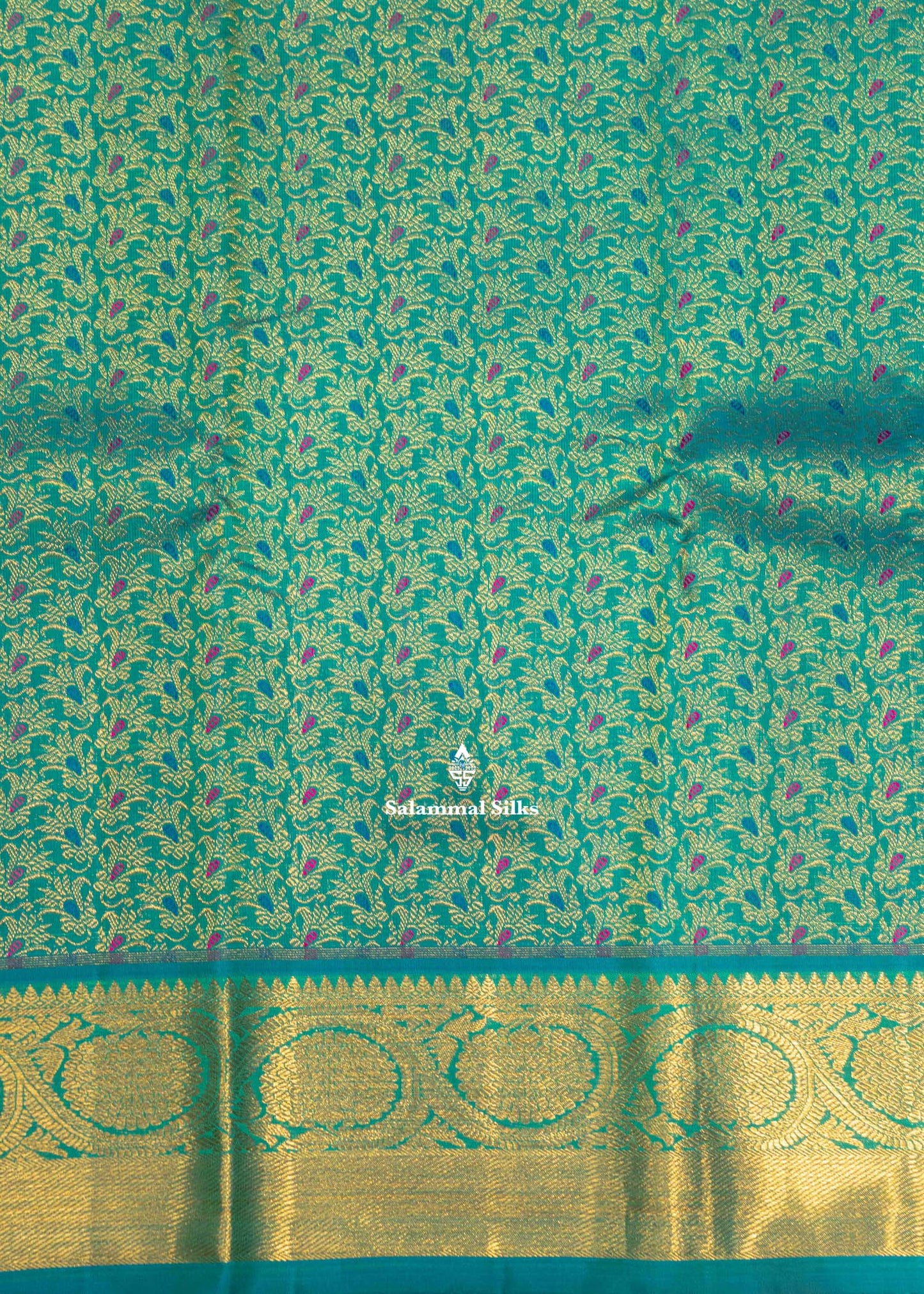 Sapphire Green Colour Kanjivaram Pure Silk Saree with Menna Work