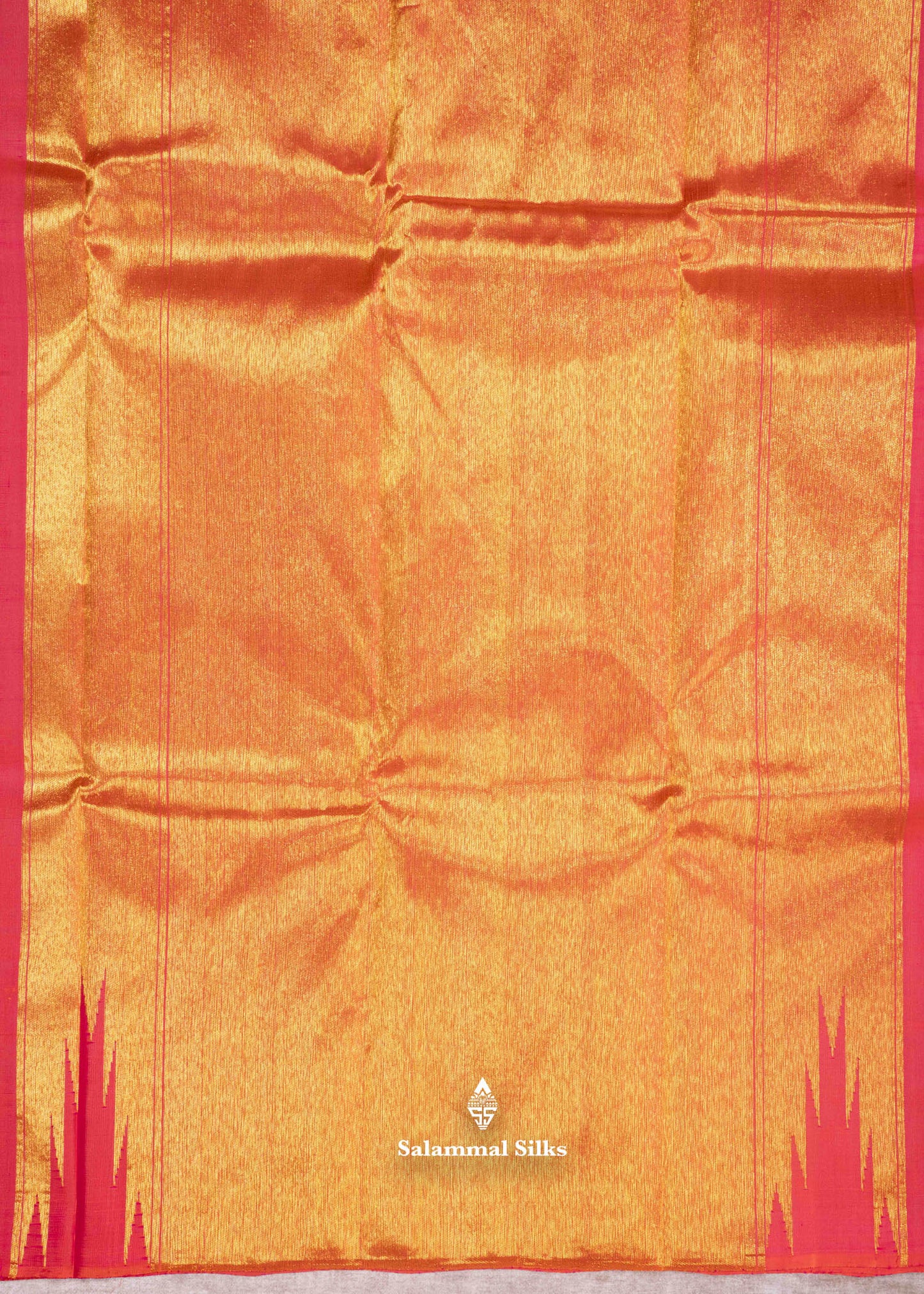 Kanjivaram Pinkish Orange Pure Silk Saree With Gold Zari Temple Border