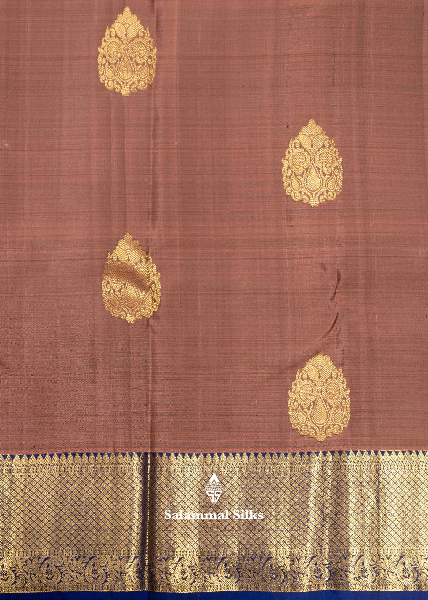 Olive Brown Colour Kanjivaram Pure Silk Saree With Royal Blue Traditional Border