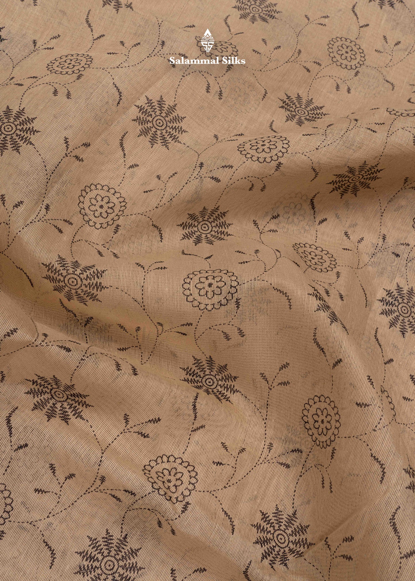 Sandal Colour Floral Print Linen Mix Saree With Black Blouse