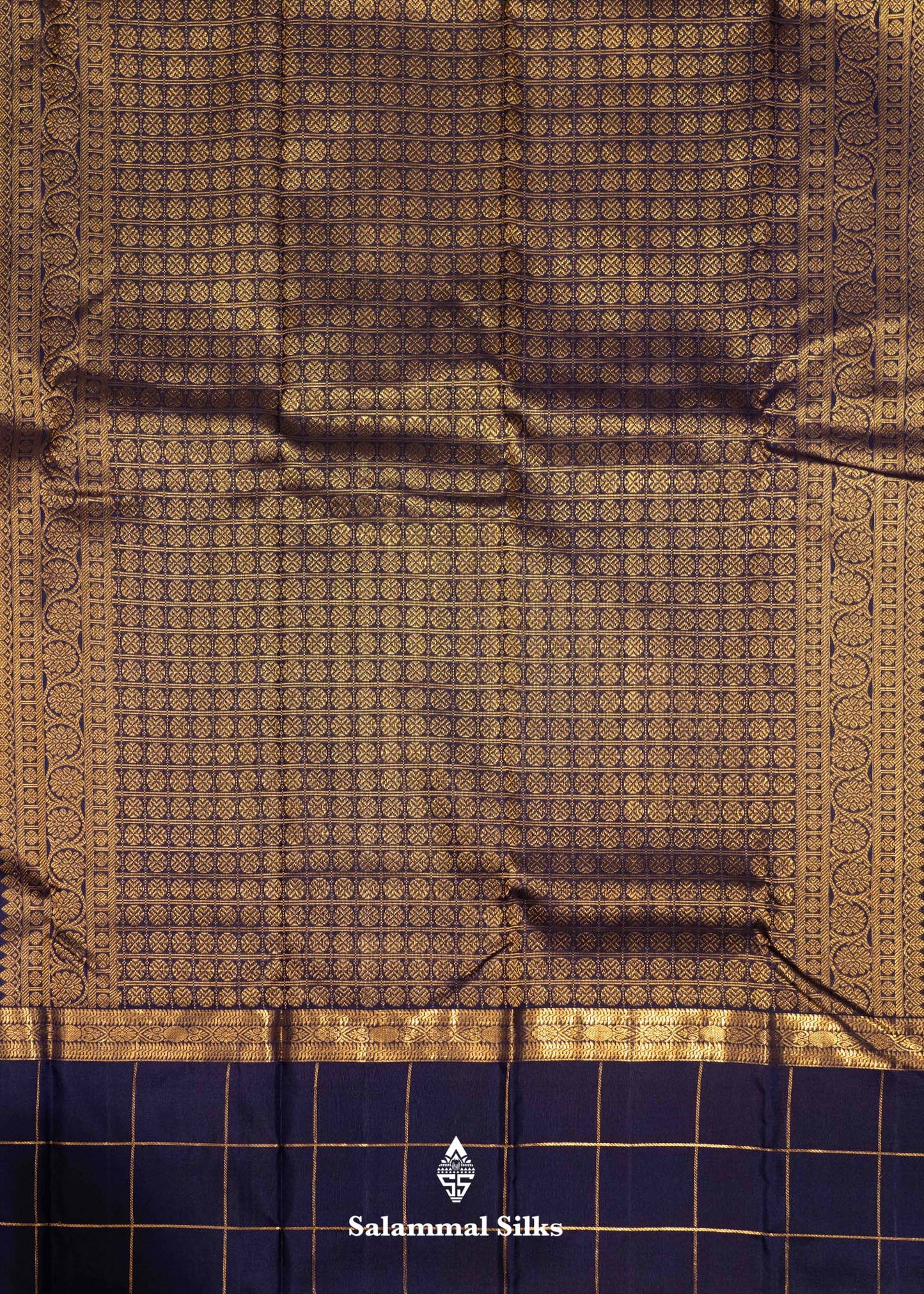Grey Colour Kanjivaram Pure Silk Saree With Navy Blue Traditional Checks Border