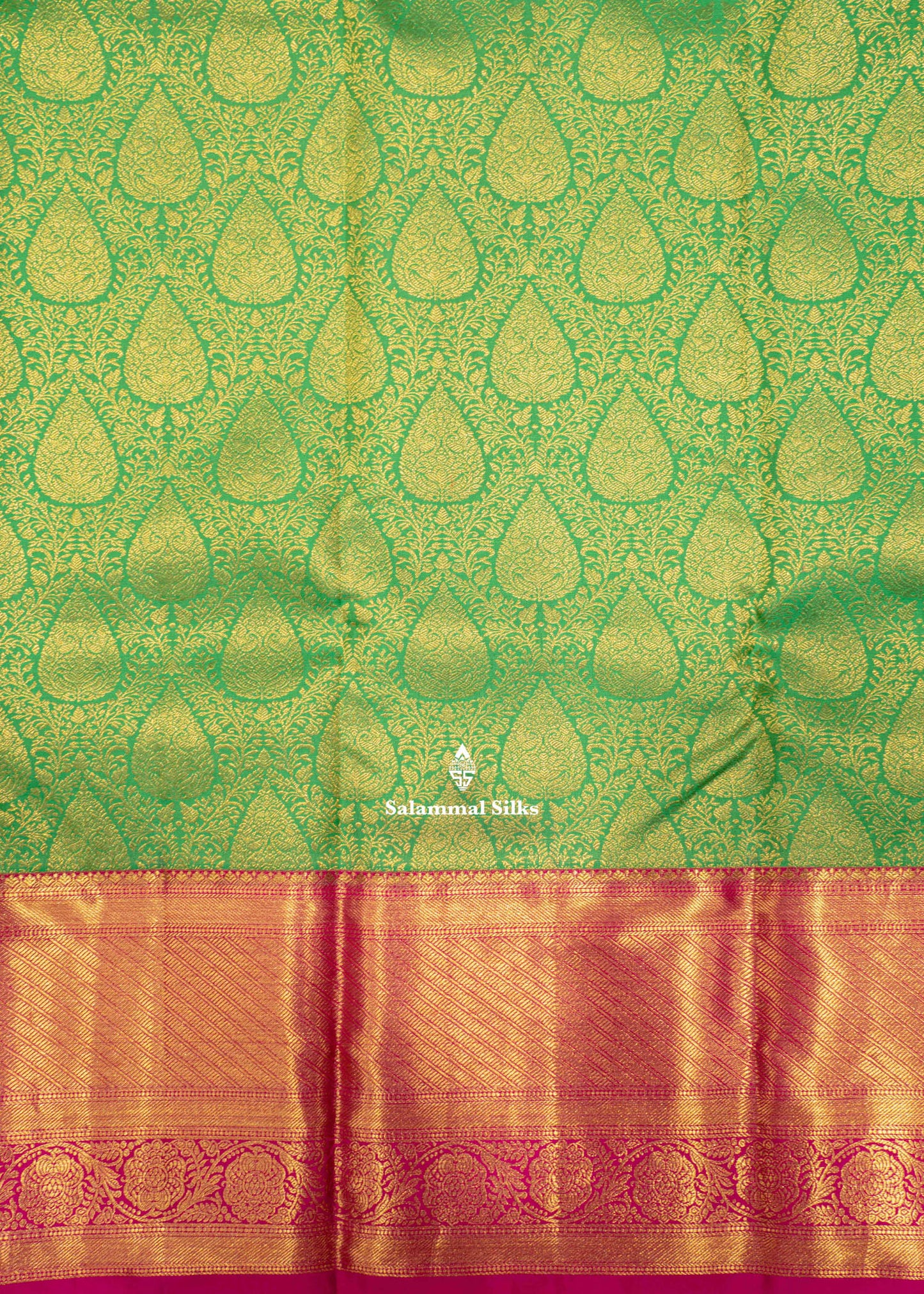 Green Colour Kanjivaram Pure Silk Saree with Pink Border