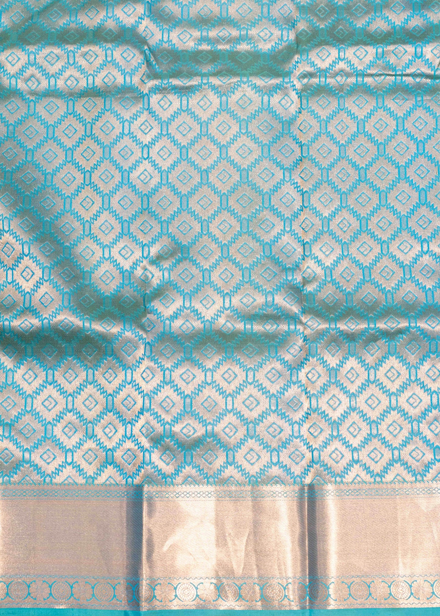 Light Peacock Blue Colour Pure Kanjivaram Silk Saree With Gold Zari Border