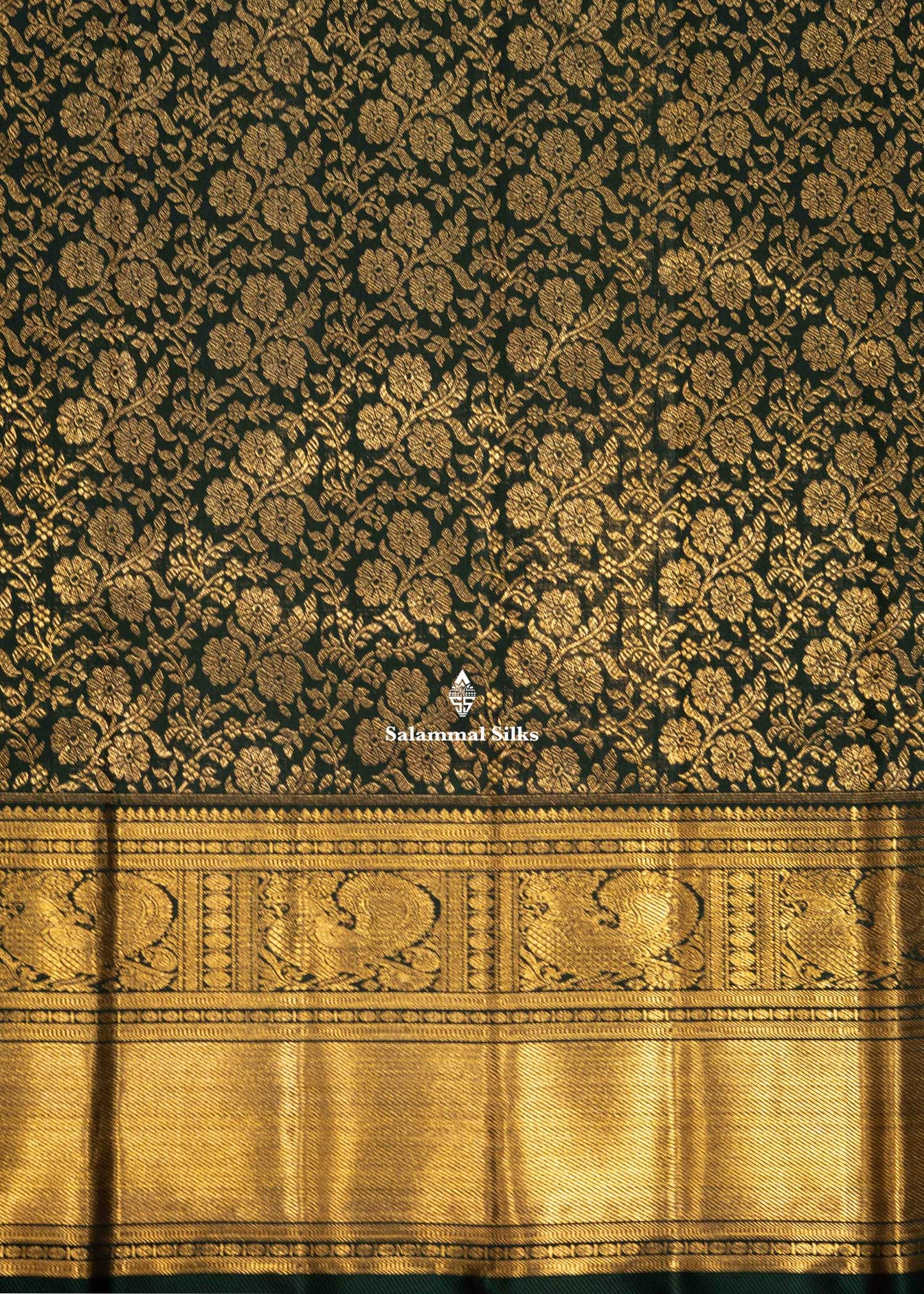 Bottle Green Colour Kanjivaram 2G Zari Pure Silk Saree With Traditional Border