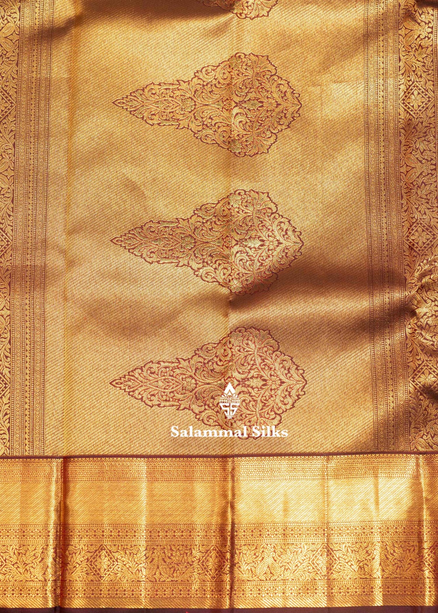 Dark Brown Colour Kanjivaram Pure Silk Saree with Gold Zari Border
