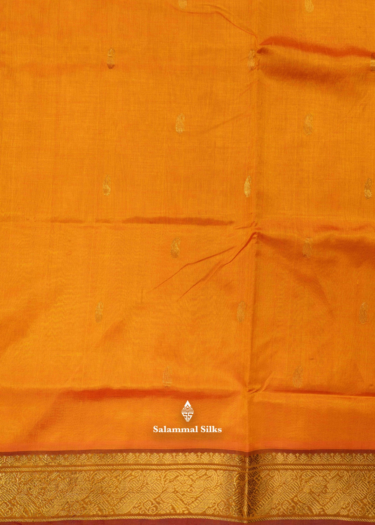 Orange Pure Silk Cotton Saree With Dark Maroon Blouse