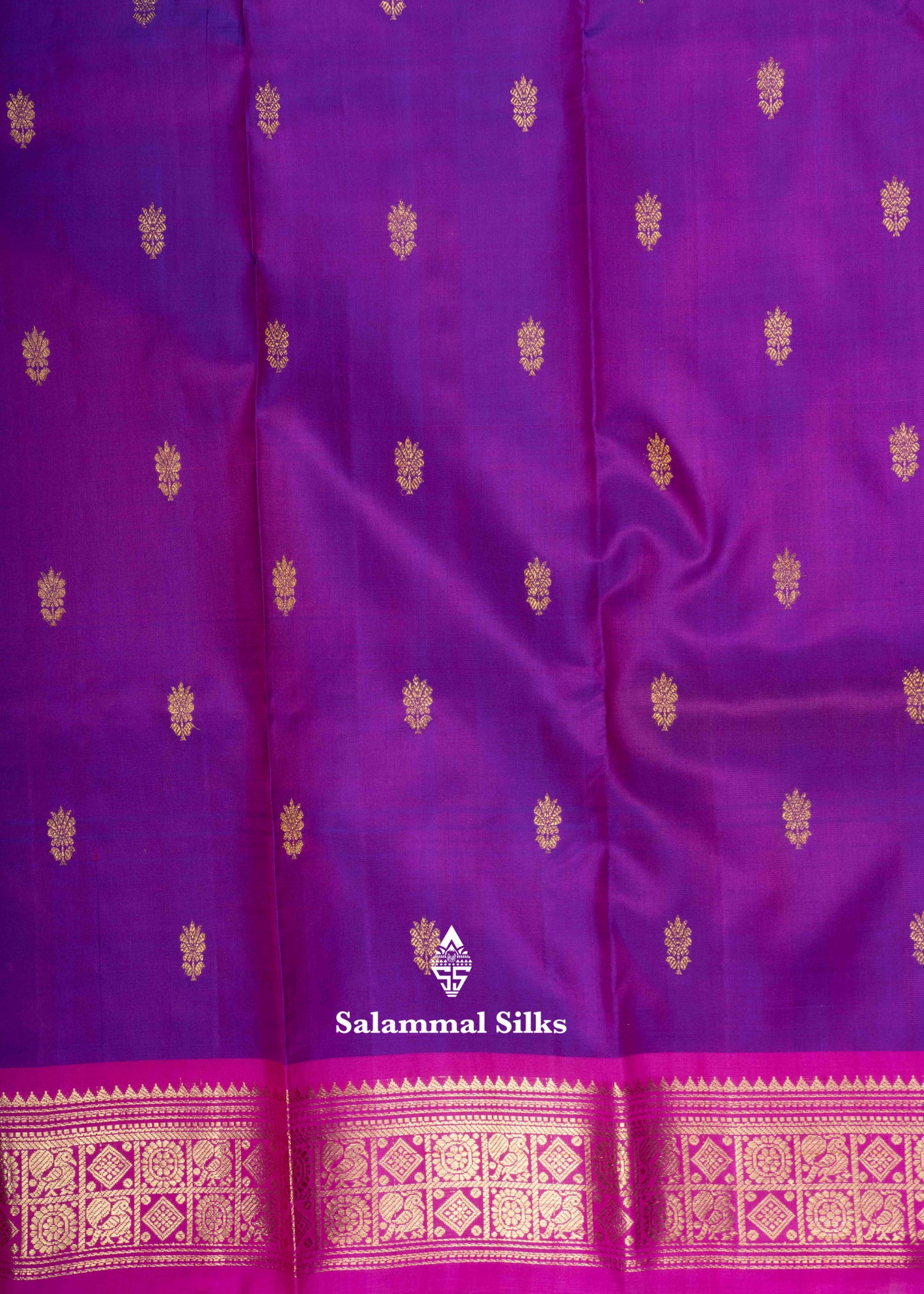 Kanjivaram Pure Silk Saree Violet With Pink Blouse
