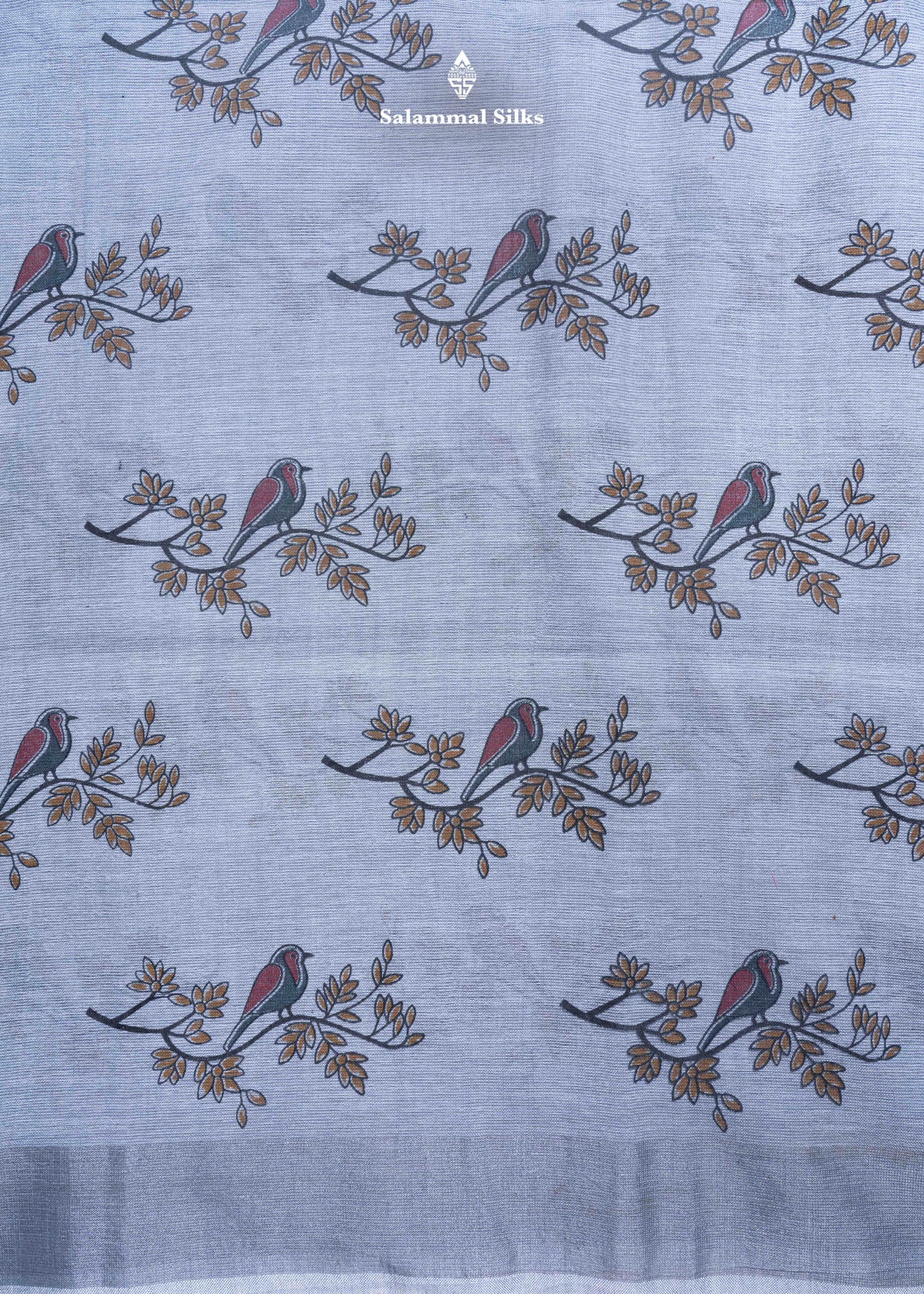 Gray Color Printed Fancy Cotton Saree with Silver Lines Blouse