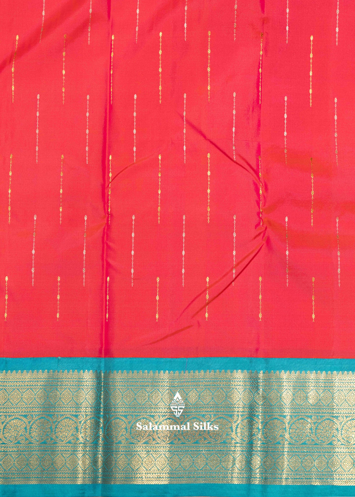 Pinkish Orange Colour Pure Kanjivaram Silk Saree With Sapphire Green Border