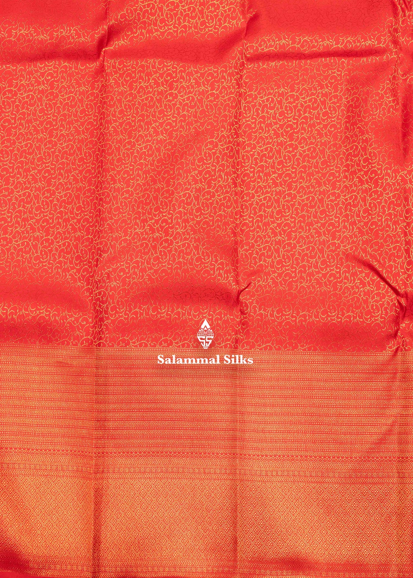 Tomato Red Colour Kanjivaram Pure Silk Saree with Copper Zari Long Border