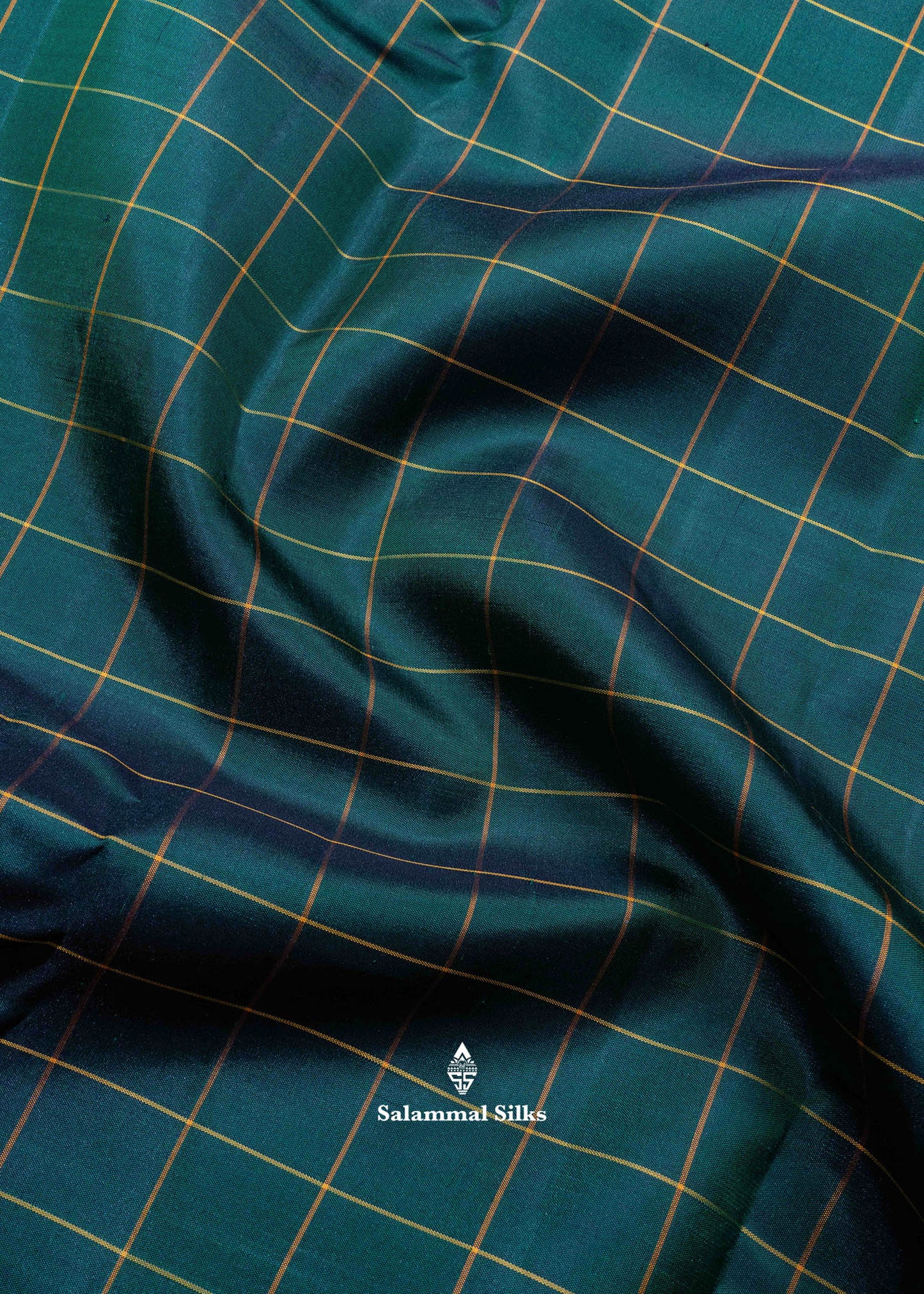 Kanjivaram Bottle Green Checks Pure Silk Saree With Mustard Yellow Border