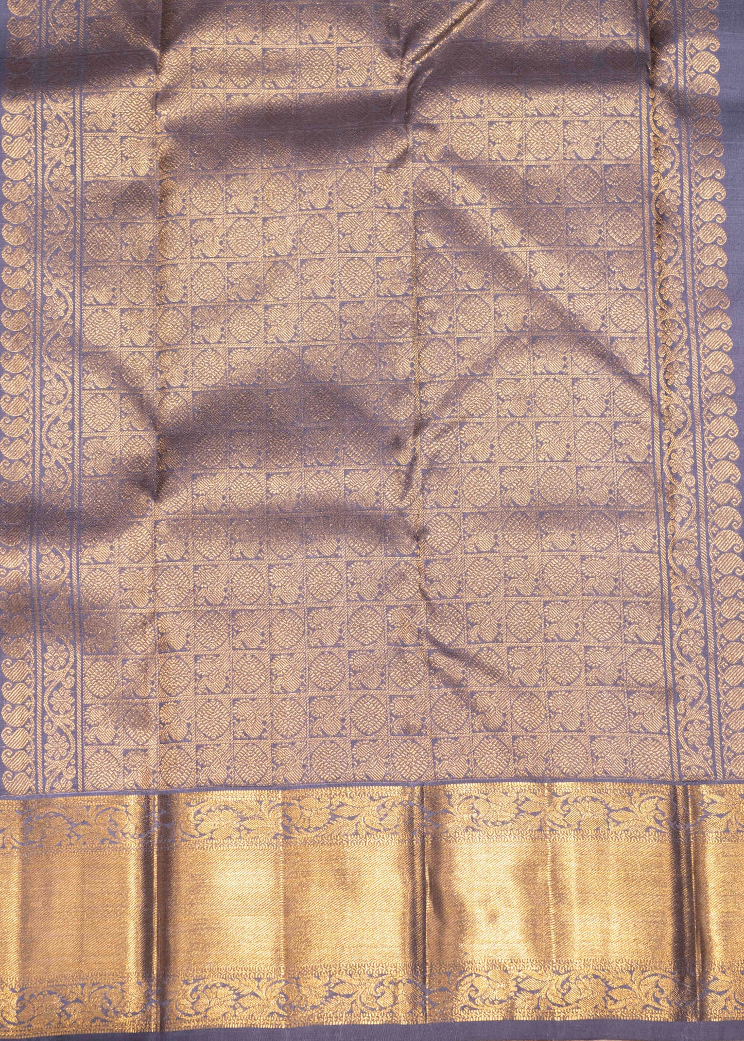 Bluish Grey Colour Kanjivaram Pure Silk Saree With Gold Zari Border