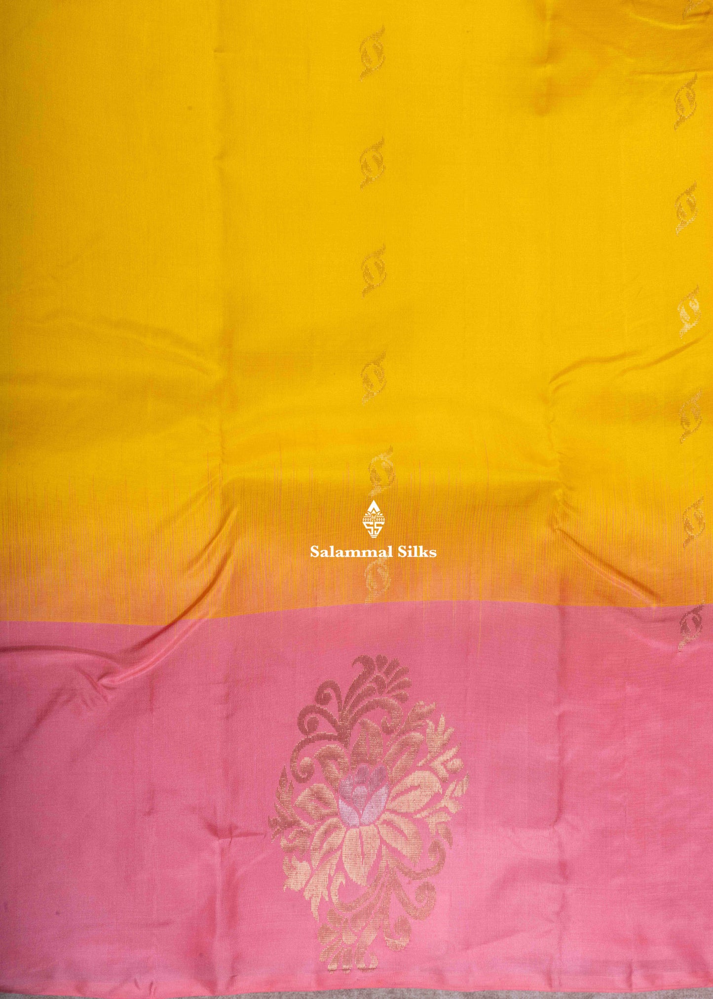 Kanjivaram Yellow Silk Saree With Baby Pink Blouse