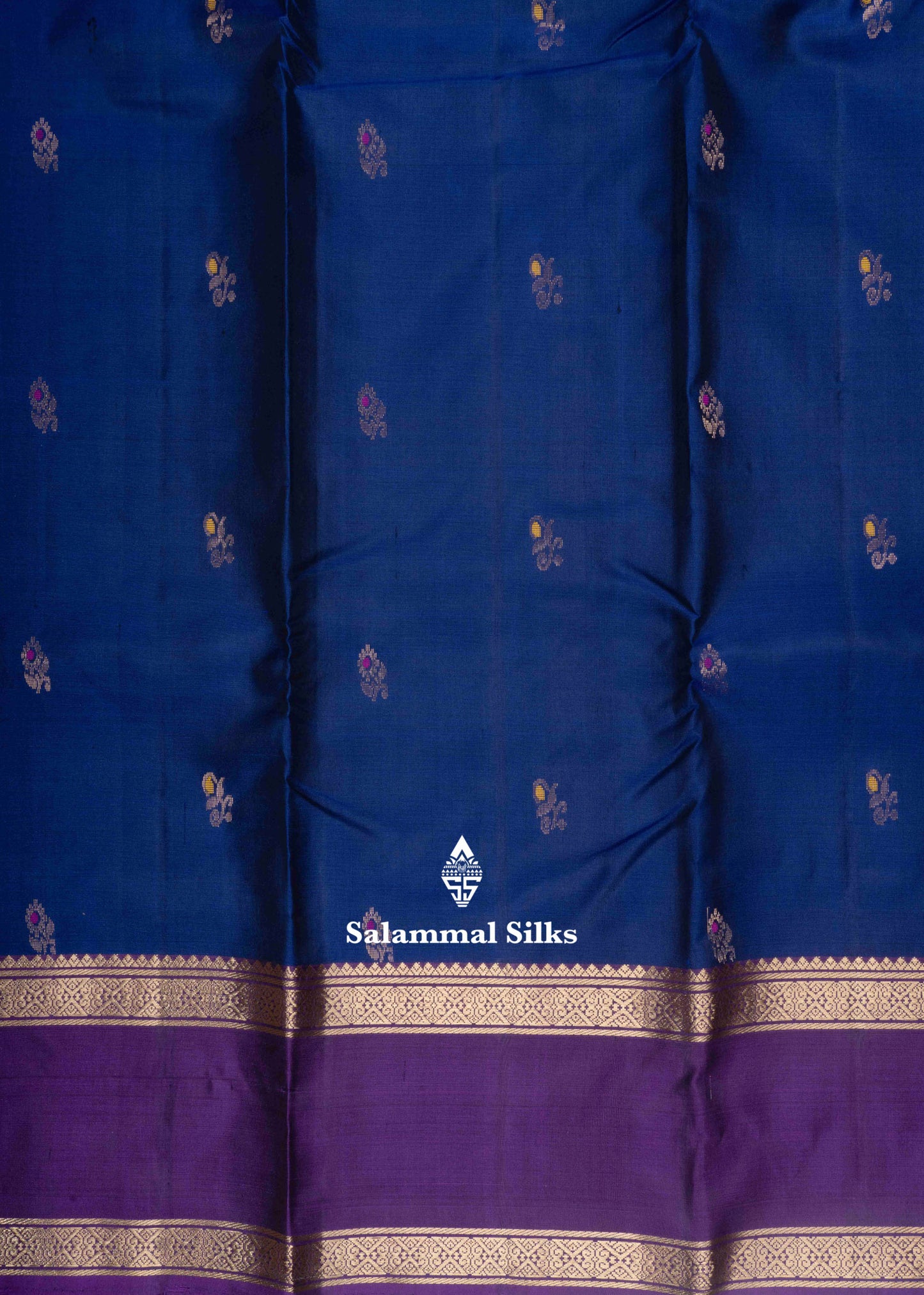 Kanjivaram Navy Blue Pure Silk Saree With Violet Blouse