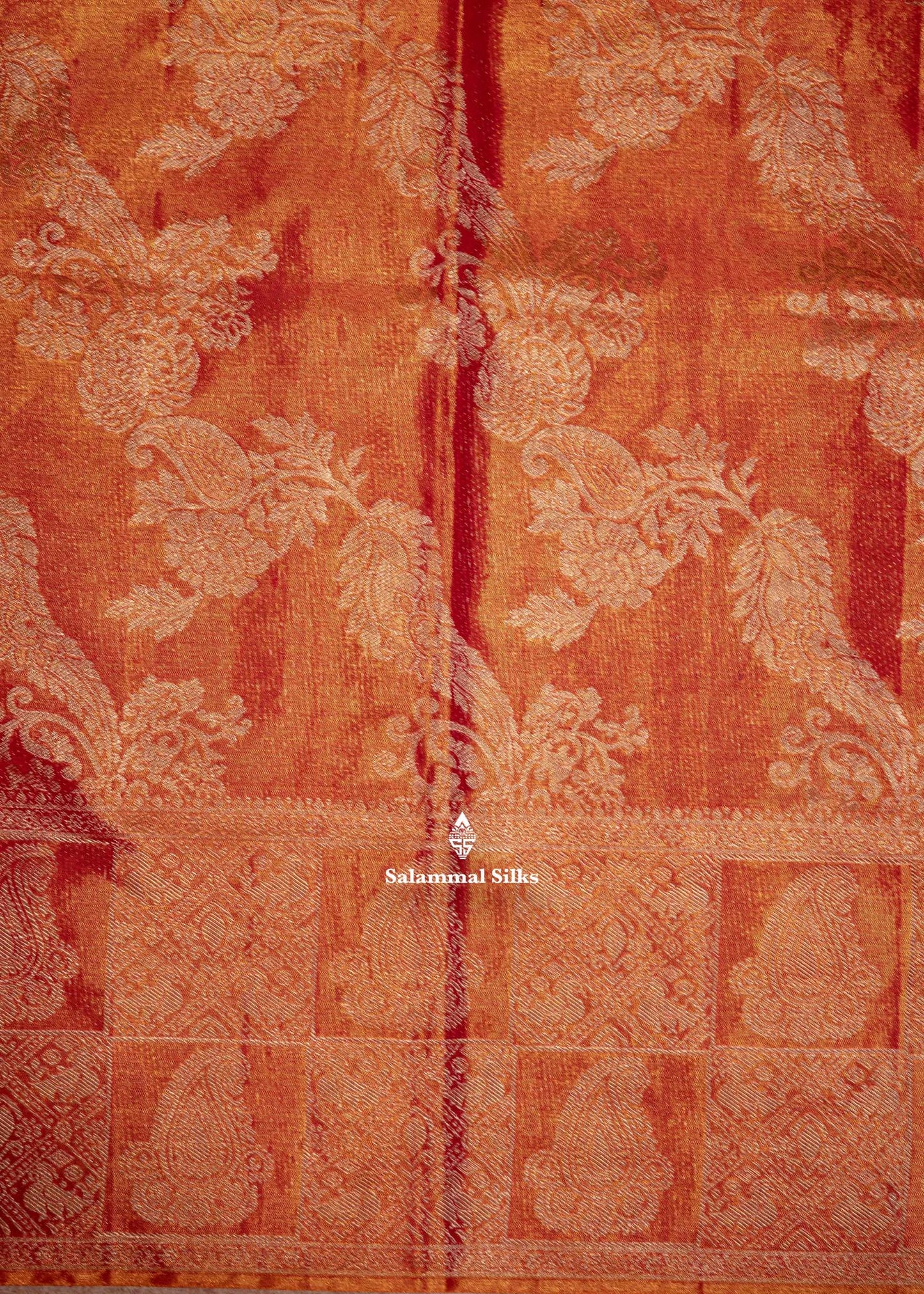 Orange Colour Kanjivaram Pure Tissue Silk Saree with Traditional Border