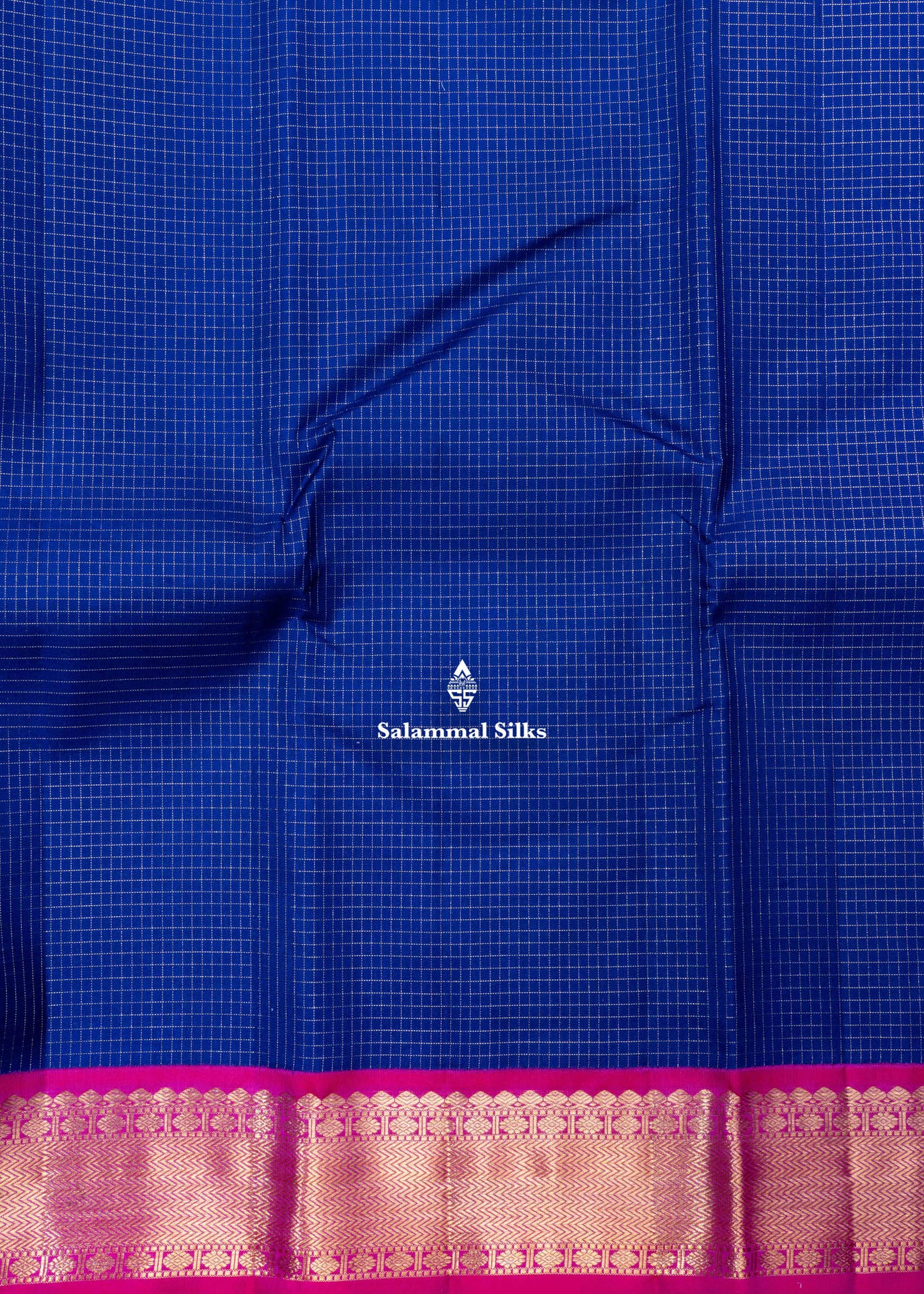 Kanjivaram Navy Blue Vaira Oosi Checks Pure Silk Saree With Pink Blouse