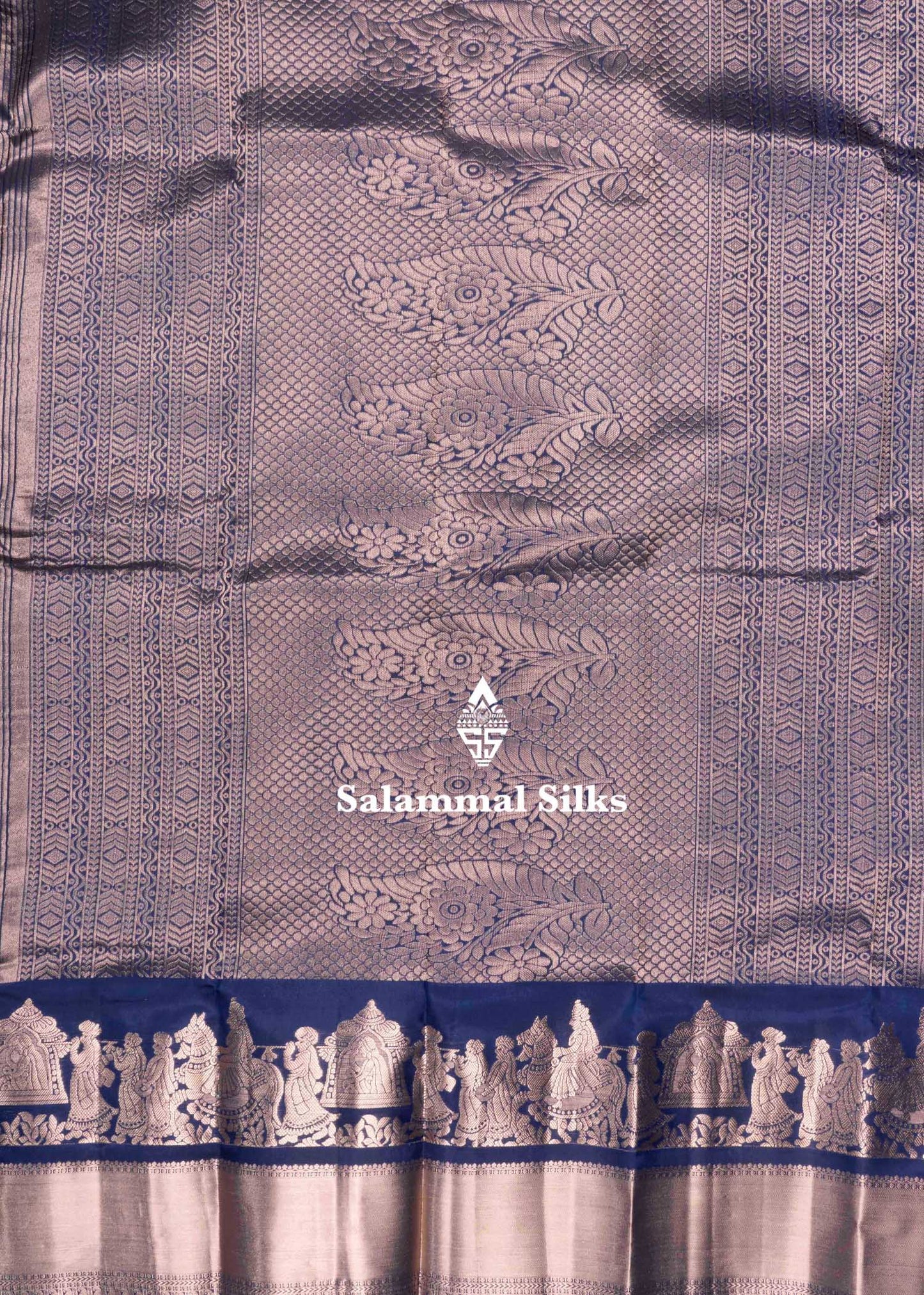 Navy Blue Pure Kanjivaram Silk Saree Pallakku and Fancy Border and with Blouse