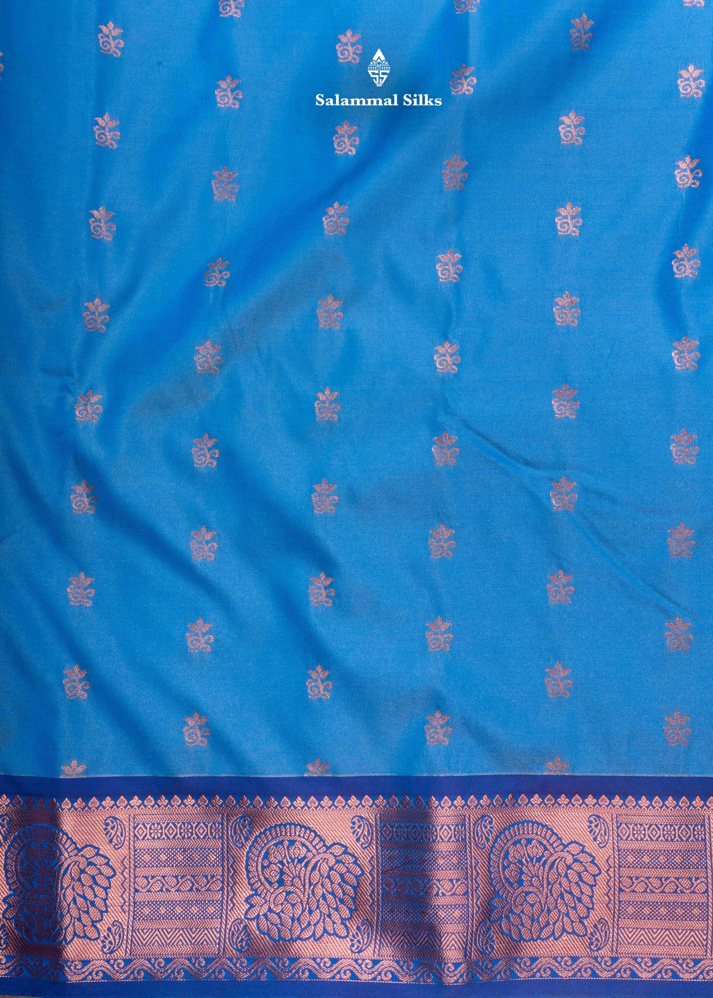 Blue Semi Silk Saree With Copper Zari Medium Border