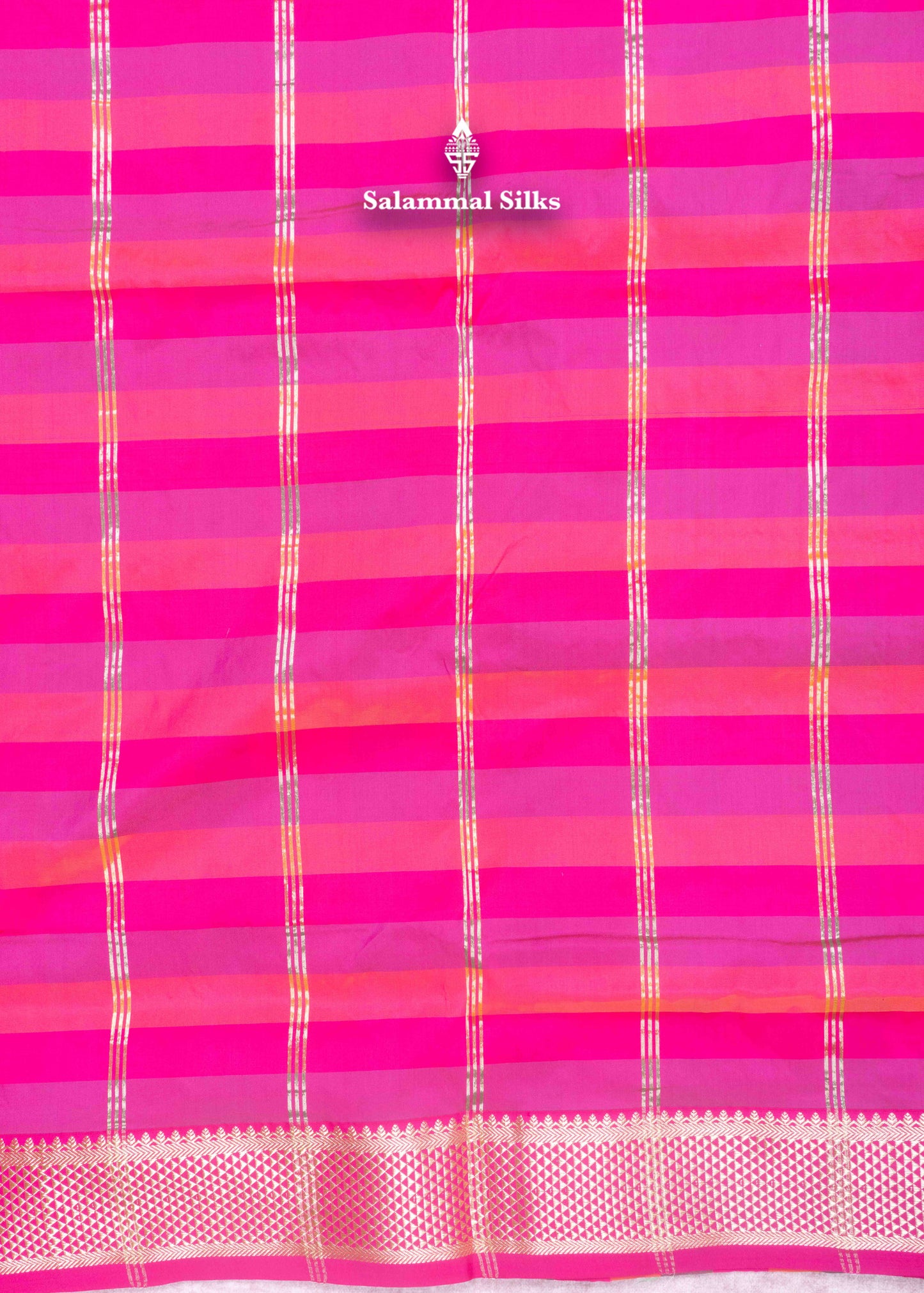 Paalum Pazham Checks 9 Yards Semi Silk Saree with Gold Zari (3 Inch) Border