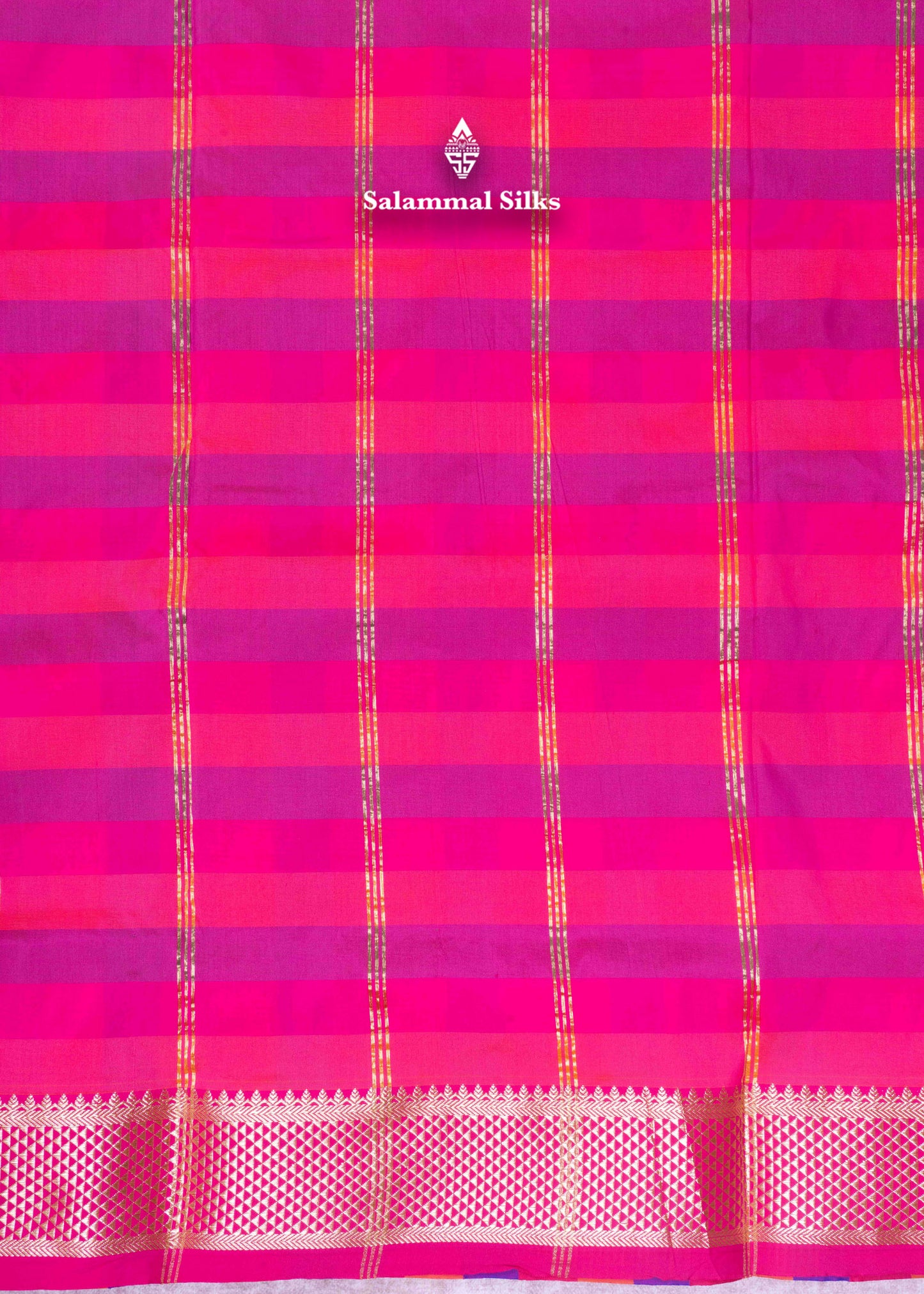 Paalum Pazham Checks 9 Yards Semi Silk Saree with Gold Zari (3 Inch) Border