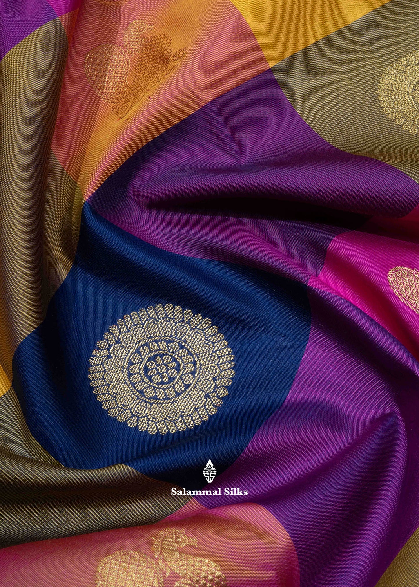 Kanjivaram Paalum Pazham Checks Pure Silk Saree With Gold Zari Border
