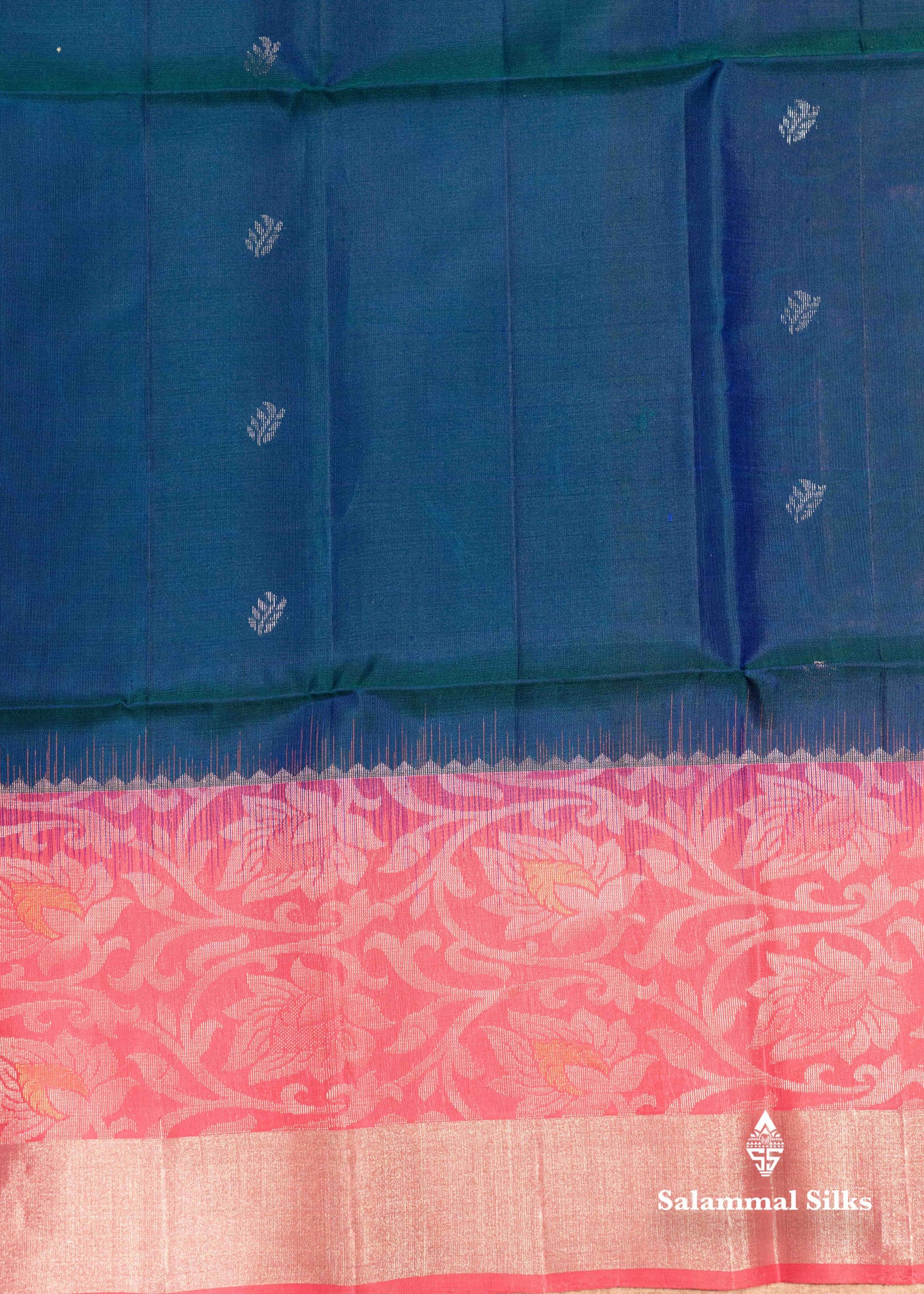Peacock Blue Pure Kanjivaram Soft Silk Saree With Silver Zari Fancy Border